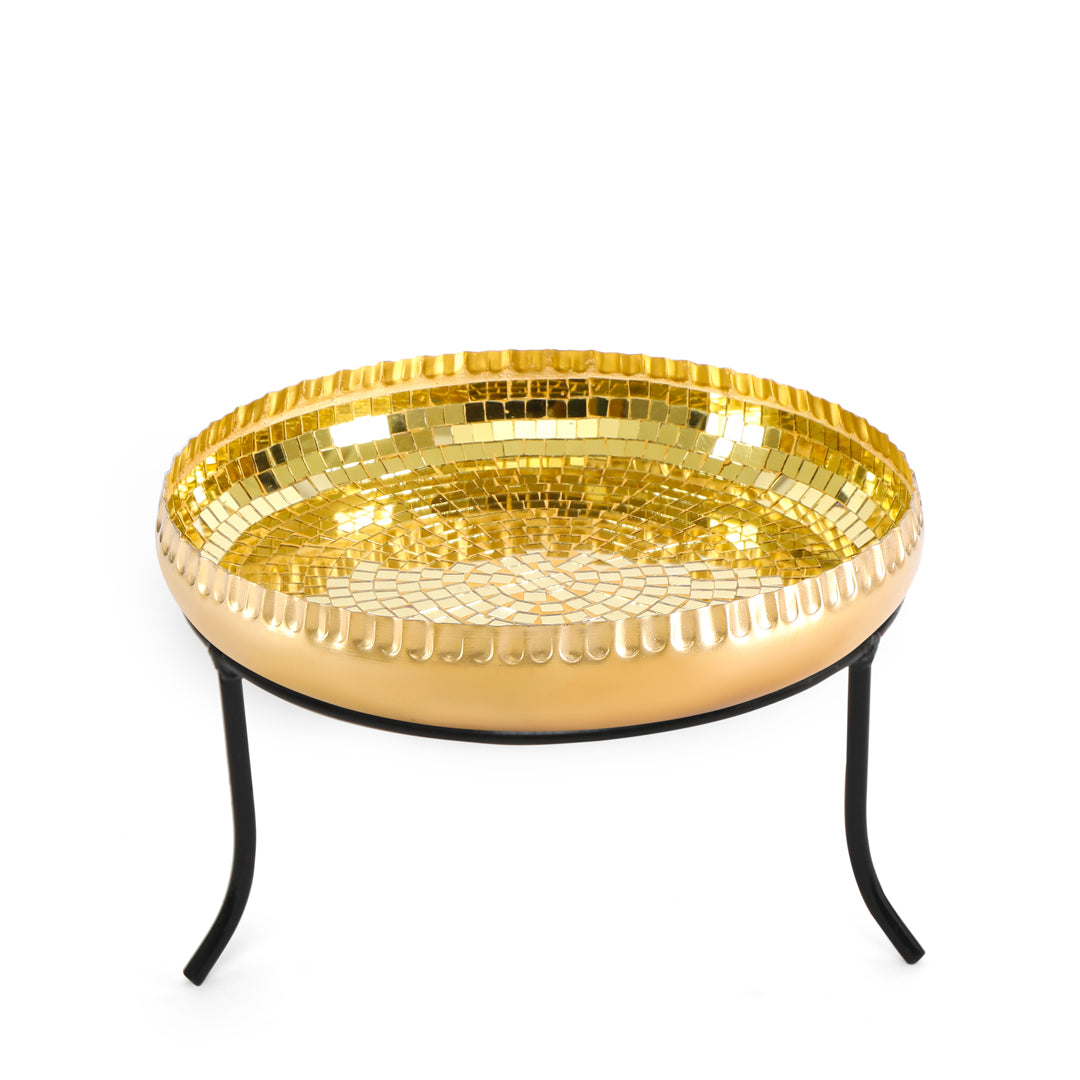 Gold Mosaic Urli With Stand 6- The Home Co.
