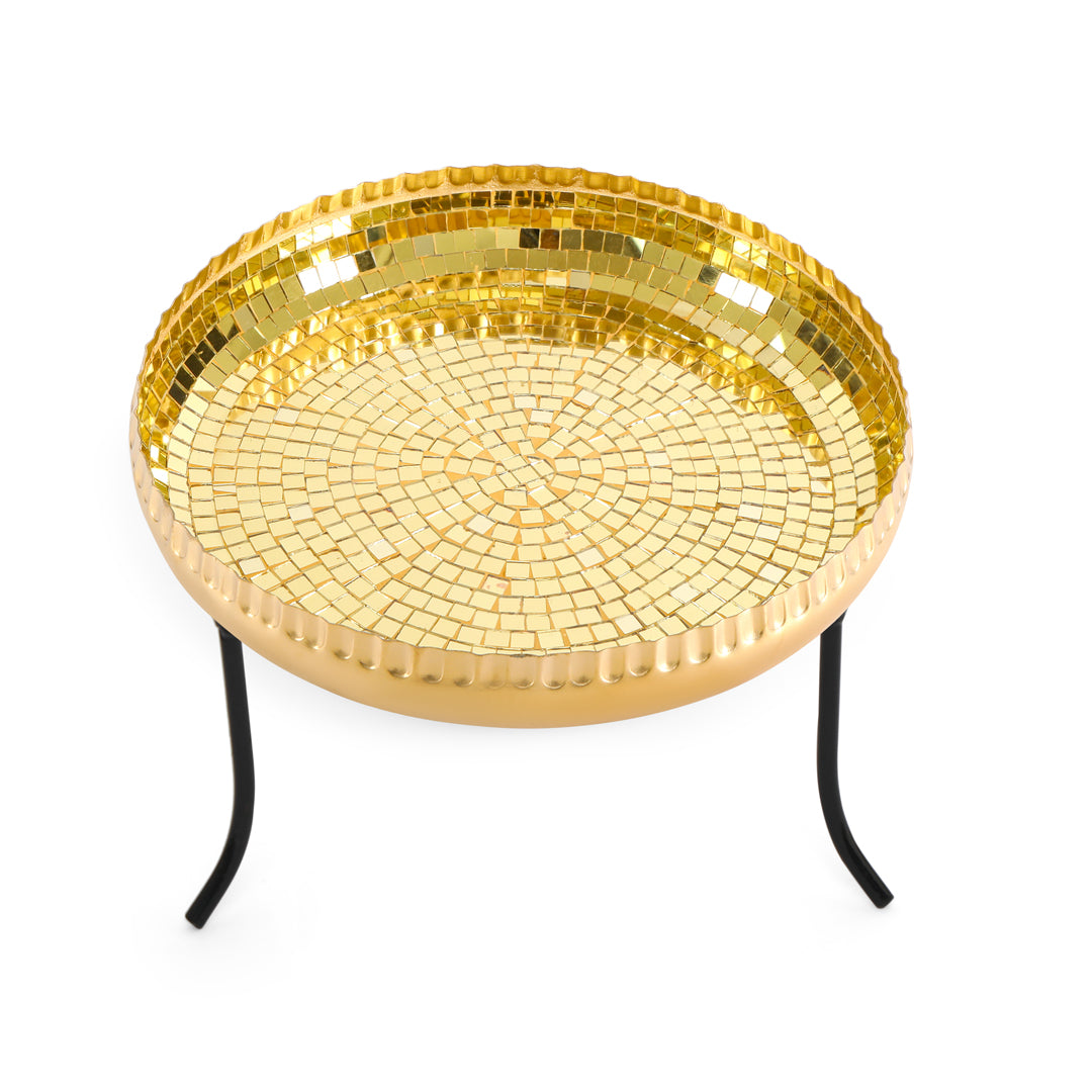 Gold Mosaic Urli With Stand 7- The Home Co.