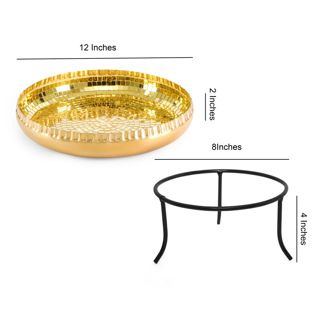 Gold Mosaic Urli With Stand 2- The Home Co.