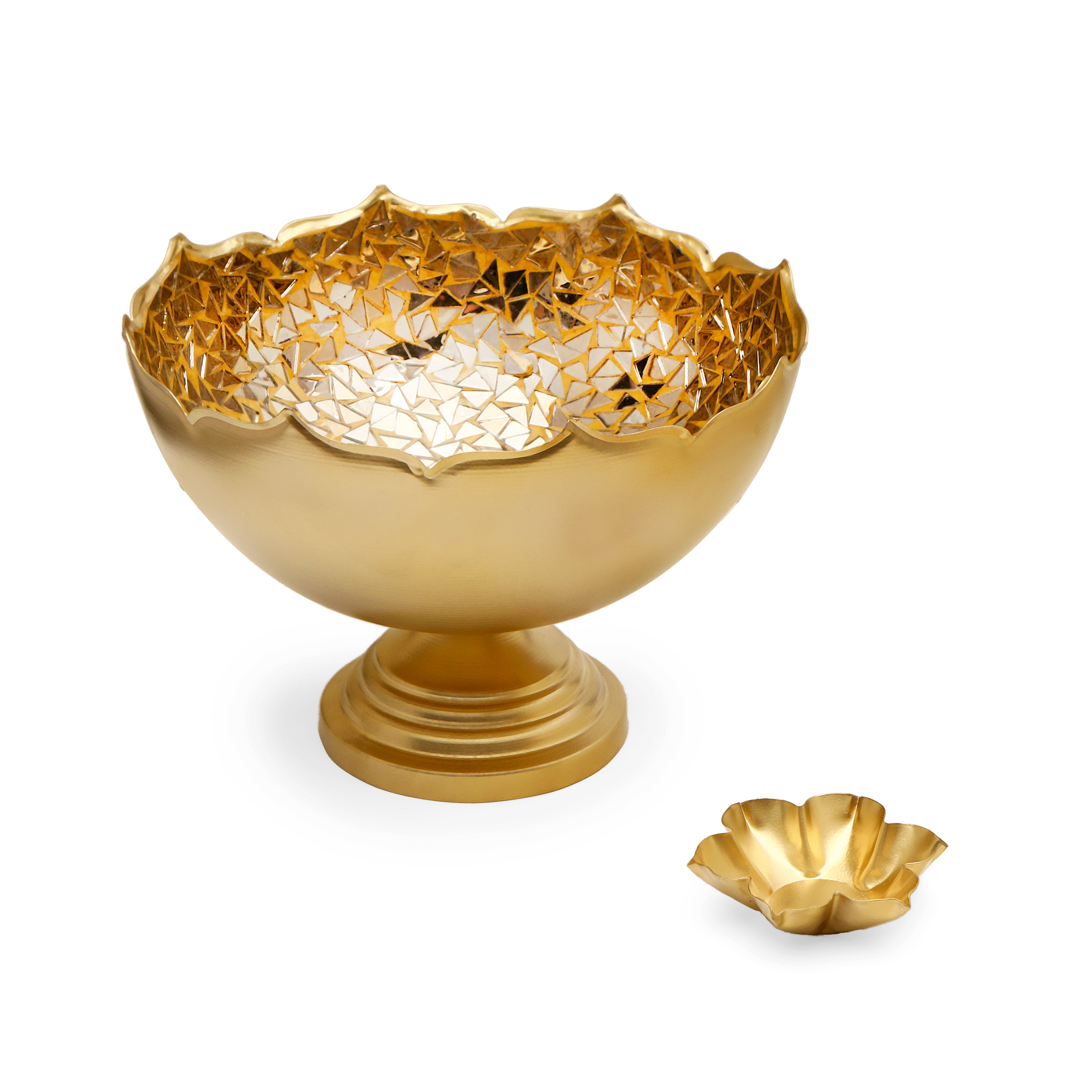 Gold Mosaic Urli with Stand 10.5" Inch (Medium) - The Home Co.