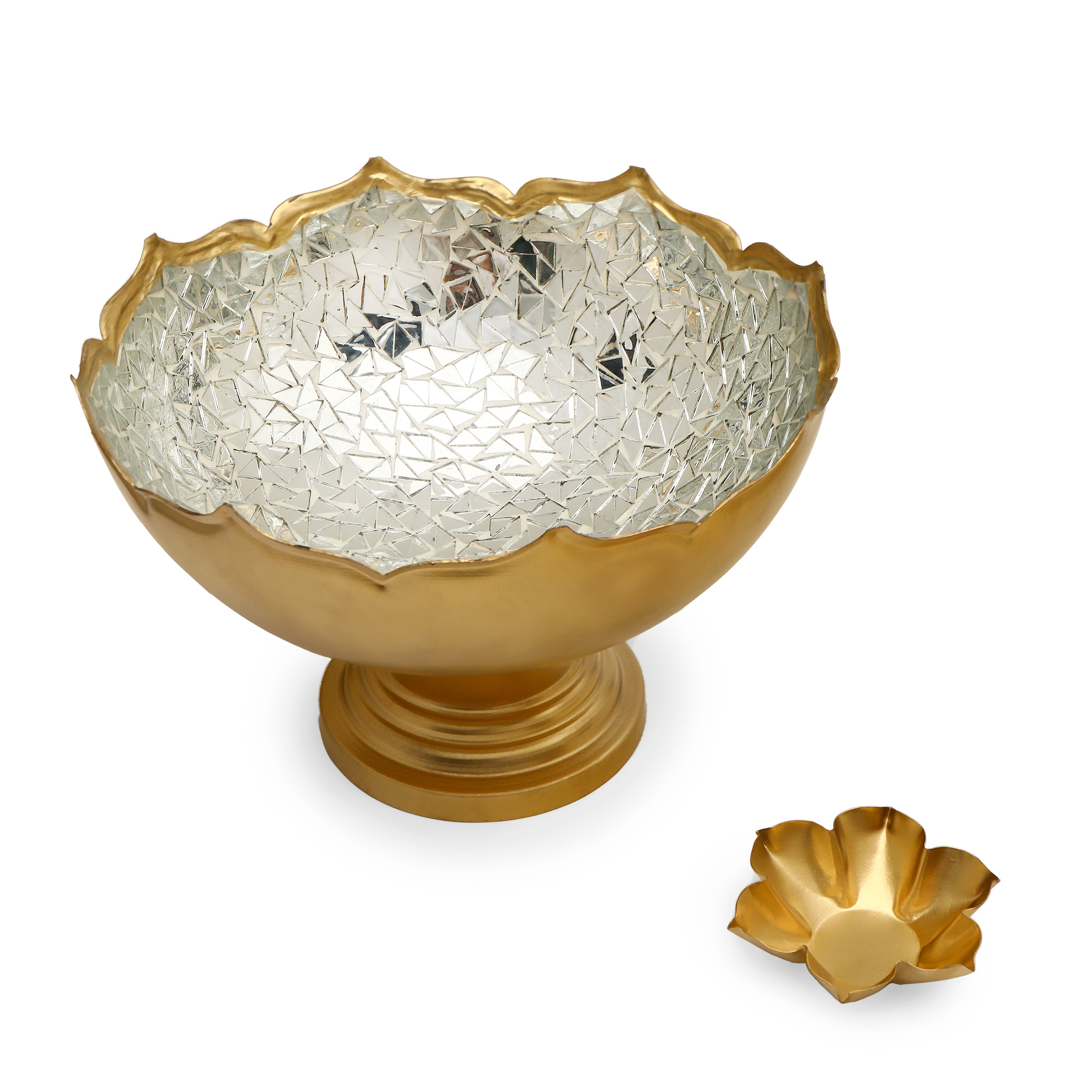 Silver Mosaic Urli with Stand 10.5" Inch (Medium) - The Home Co.