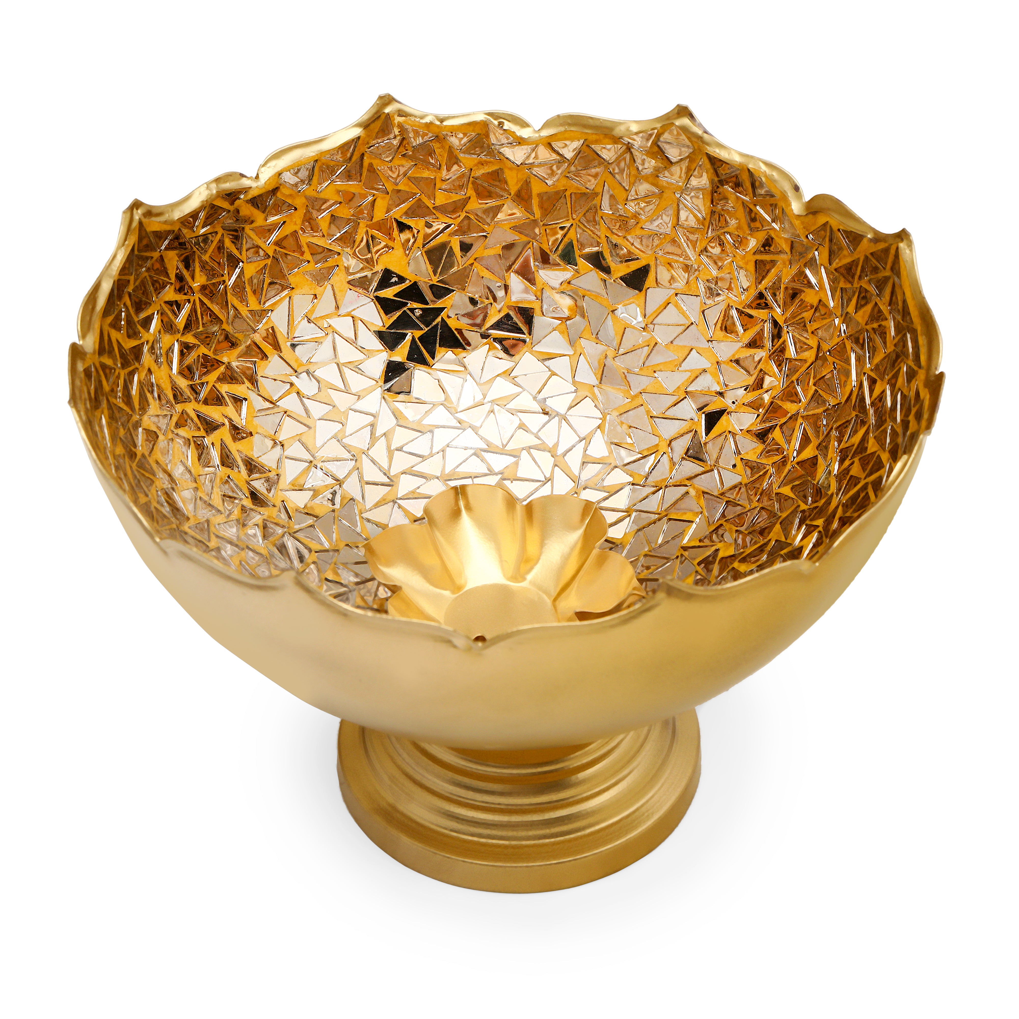 Gold Mosaic Urli with Stand 10.5" Inch (Medium) 2- The Home Co.