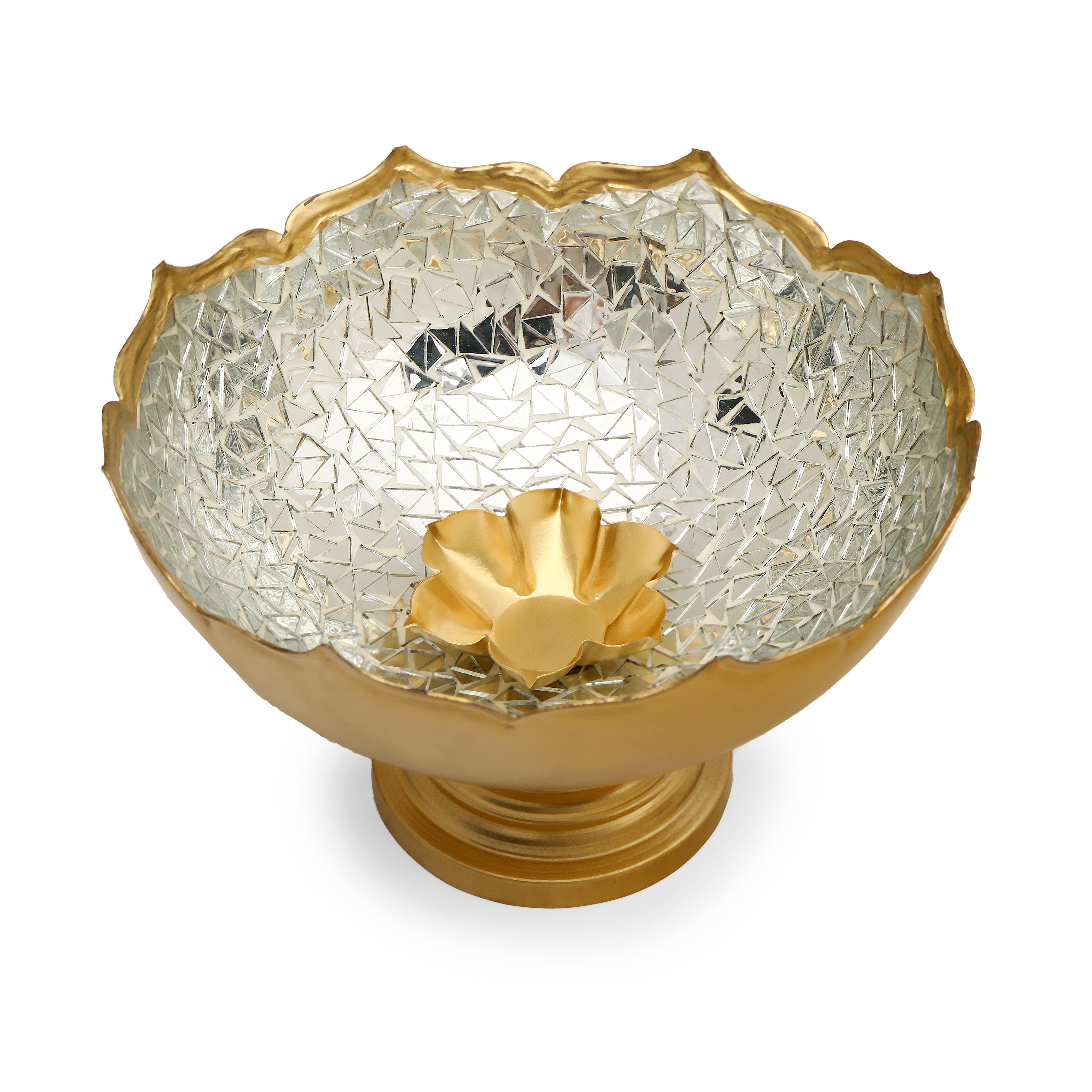 Silver Mosaic Urli with Stand 10.5" Inch (Medium) 3- The Home Co.
