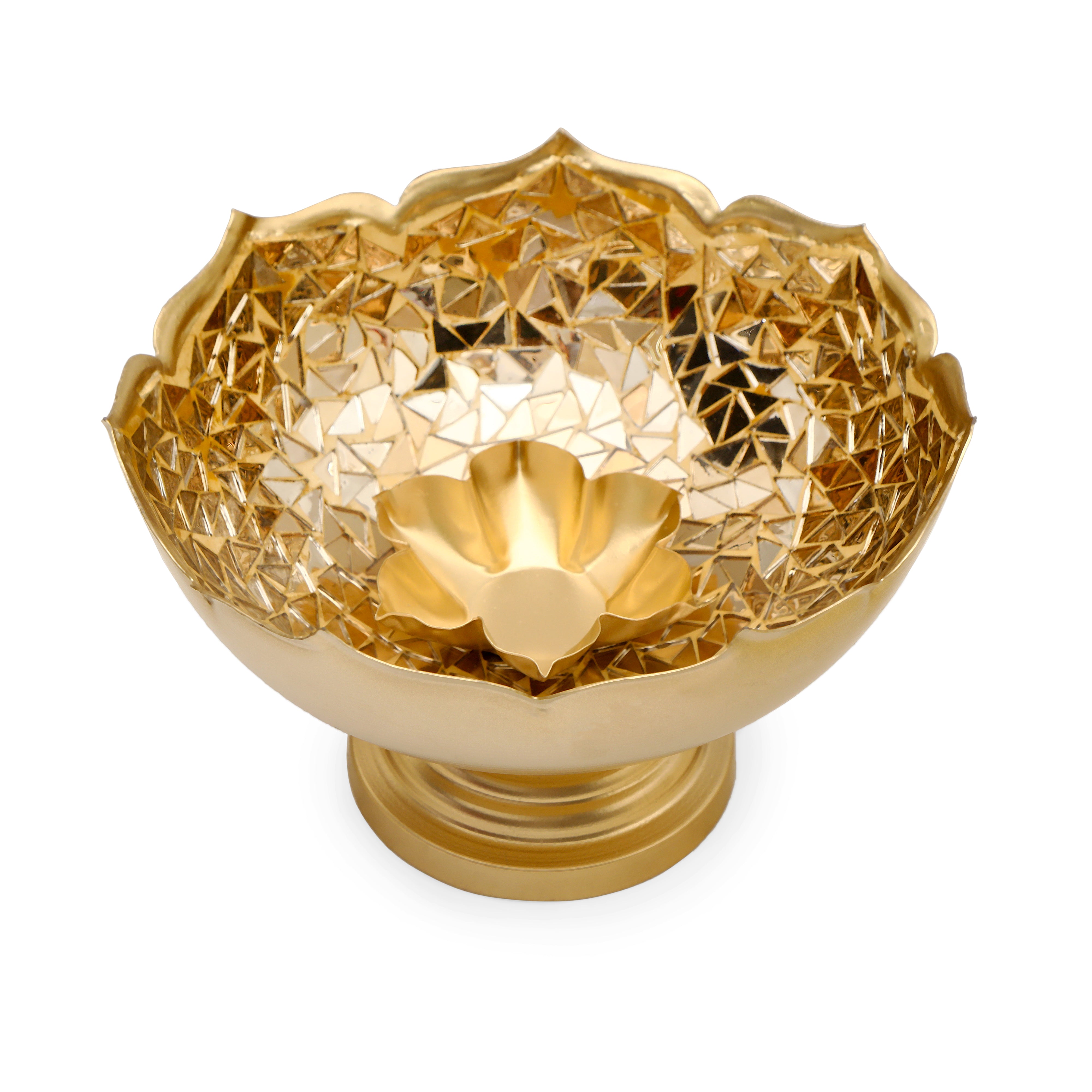 Gold Mosaic Urli with Stand 8.5" Inch (Small) 3- The Home Co.