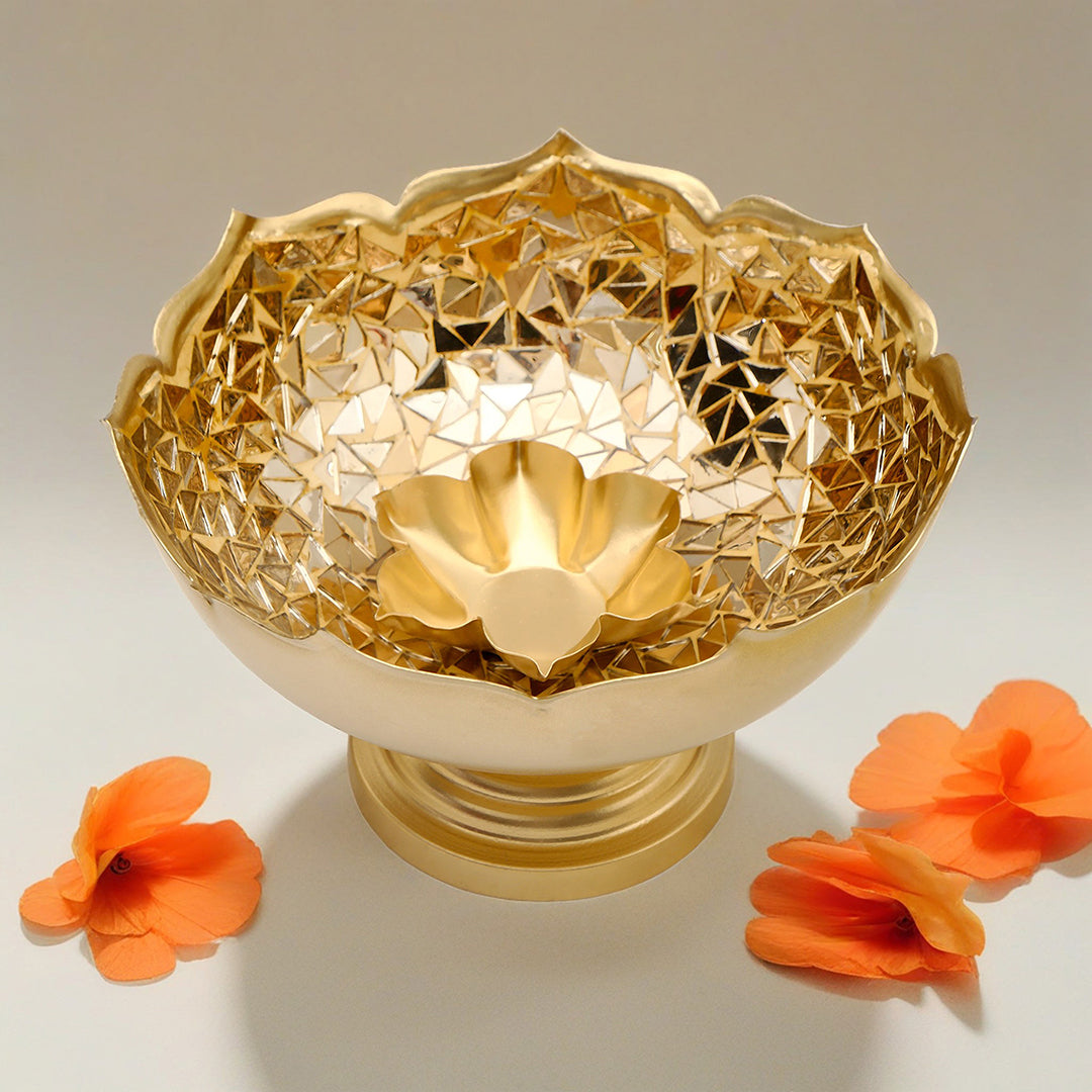 Gold Mosaic Urli with Base 8.5 Inch (Small)
