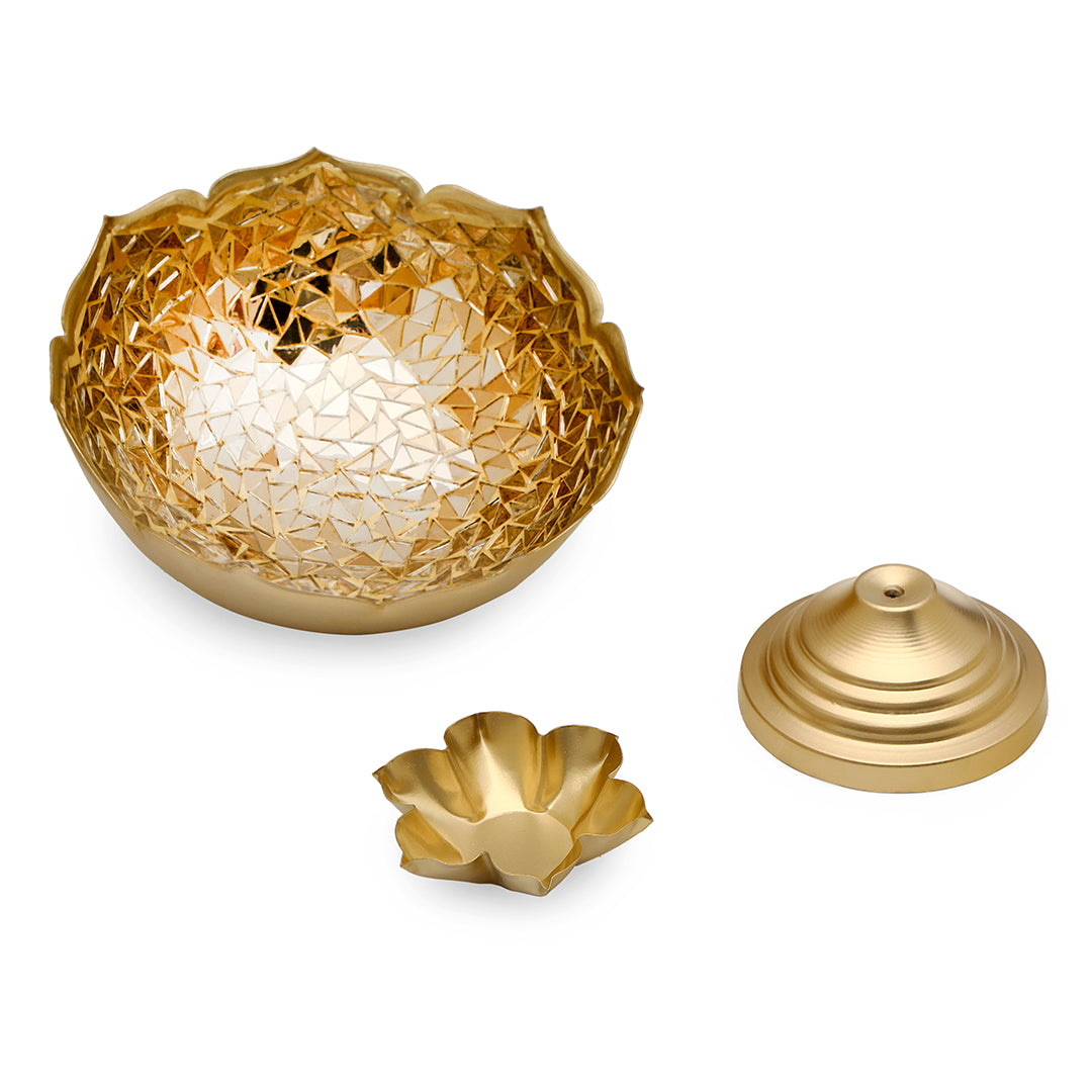 Gold Mosaic Urli with Base - Set of 3 (Small, Medium and Large)