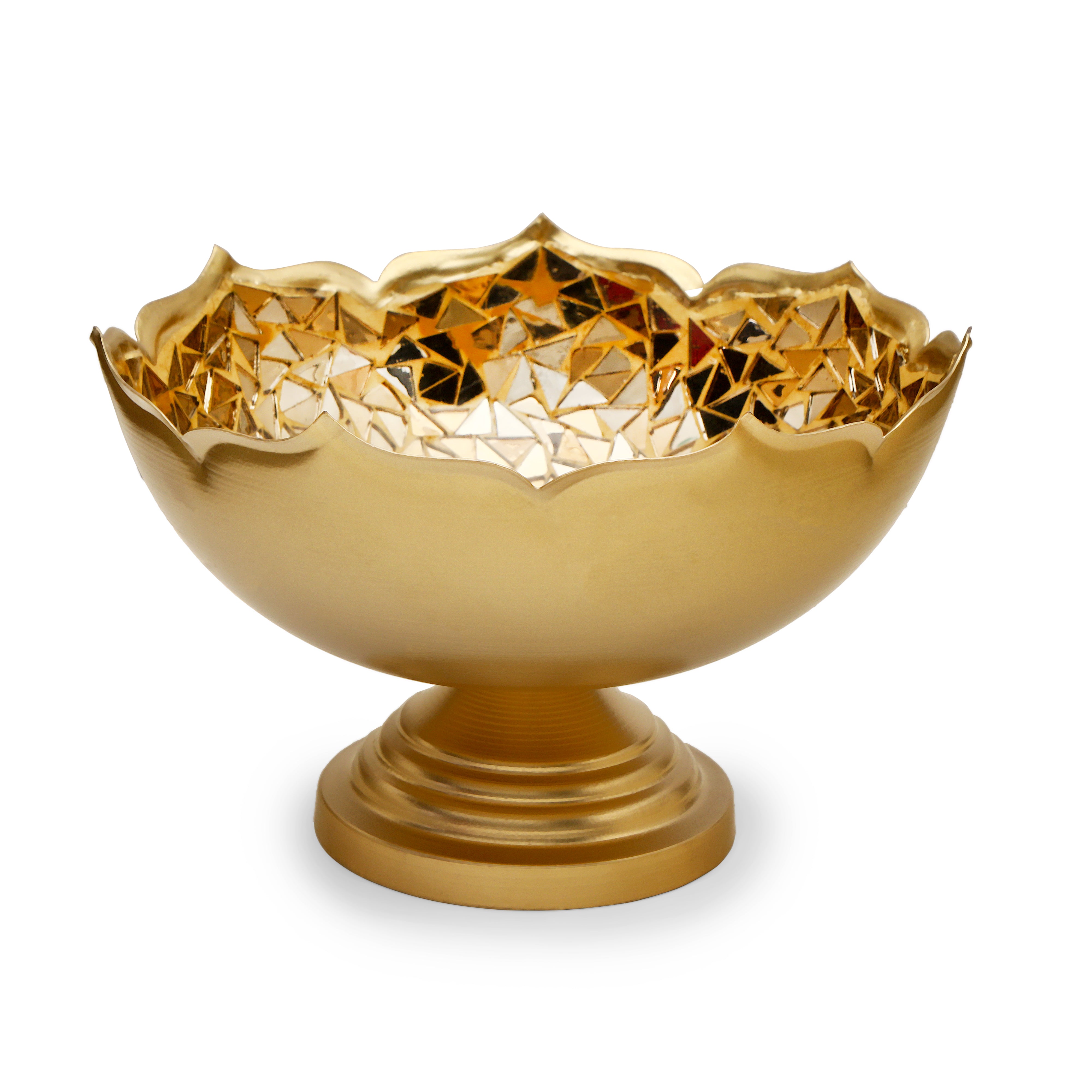 Gold Mosaic Urli with Stand 8.5" Inch (Small) 1- The Home Co.