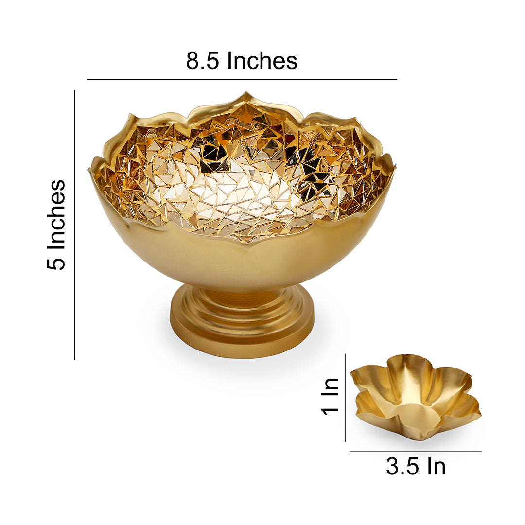 Gold Mosaic Metal Urli With Base 8" - Small