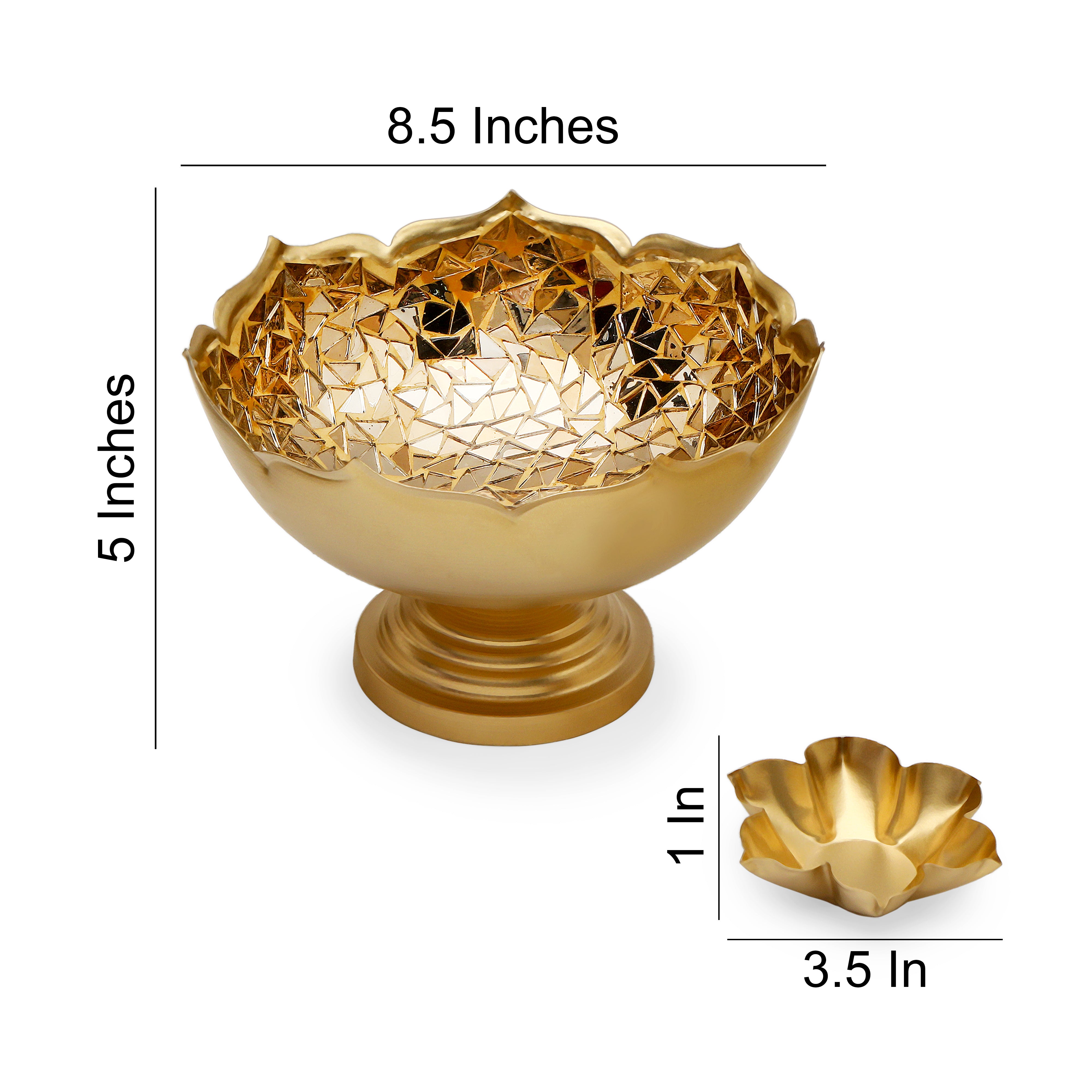 Gold Mosaic Urli with Stand 8.5" Inch (Small) 4- The Home Co.