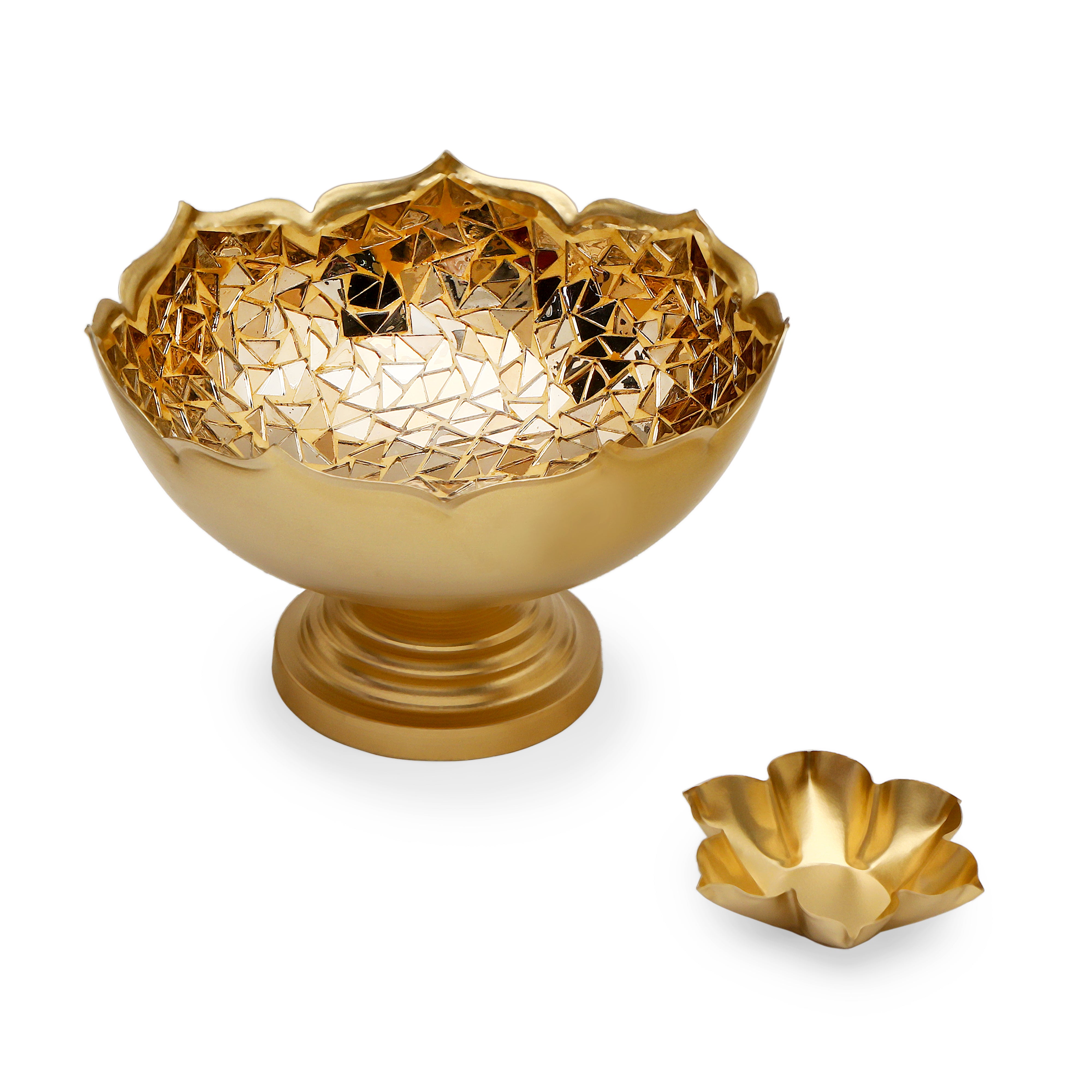Gold Mosaic Urli with Stand 8.5" Inch (Small) - The Home Co.