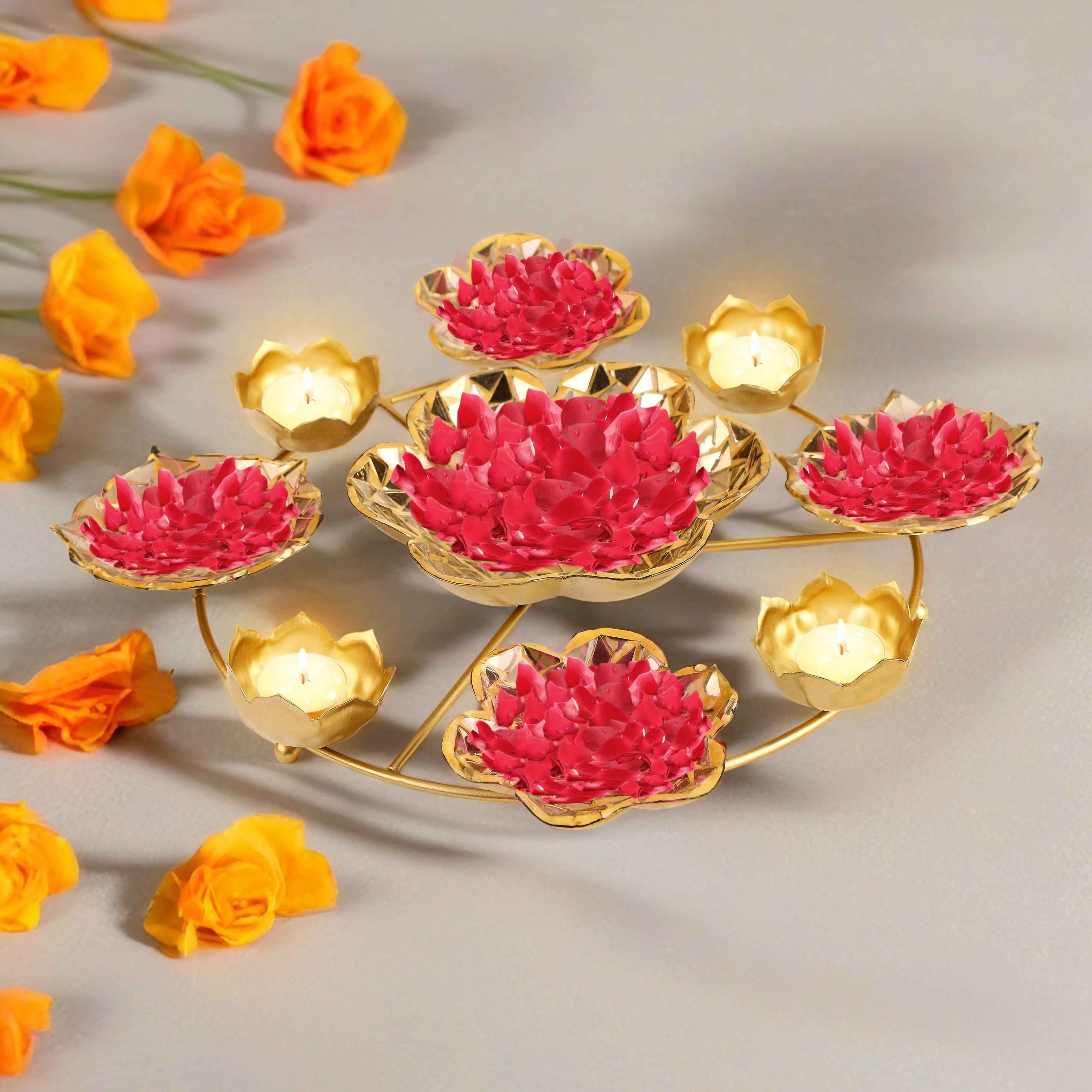 Gold Floral Mosaic Metal Rangoli