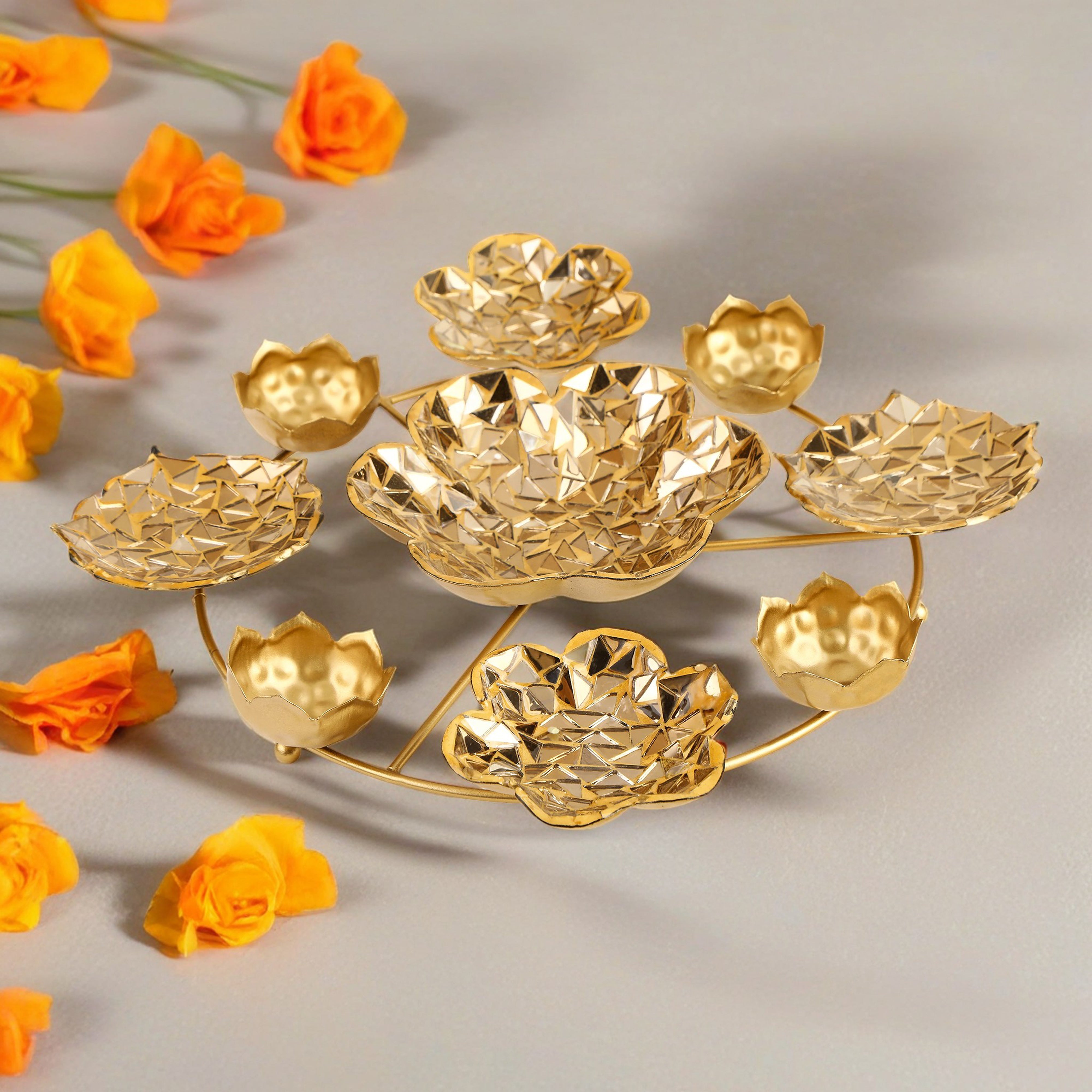 Gold Floral Mosaic Metal Rangoli