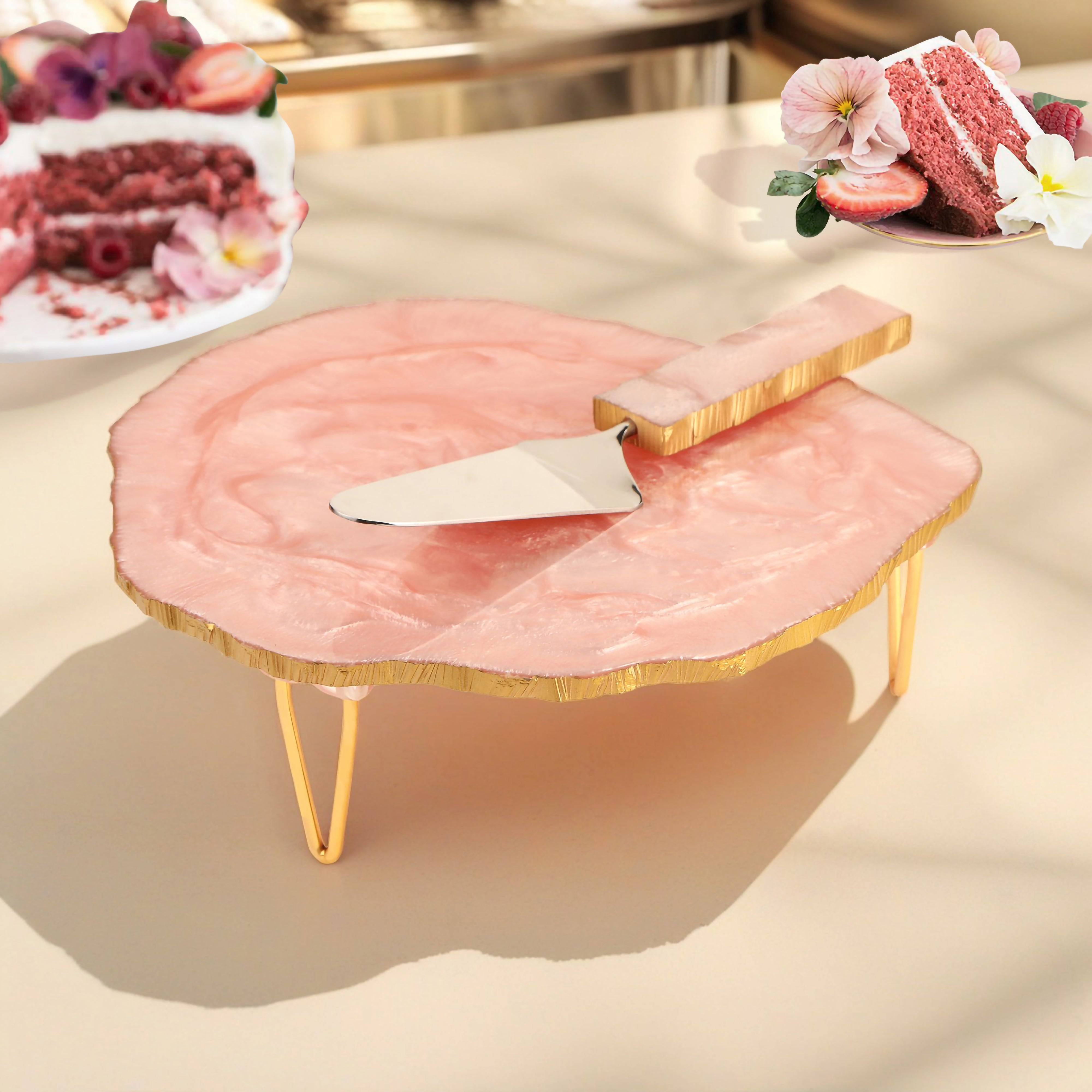 Cake Stand - Pink Resin