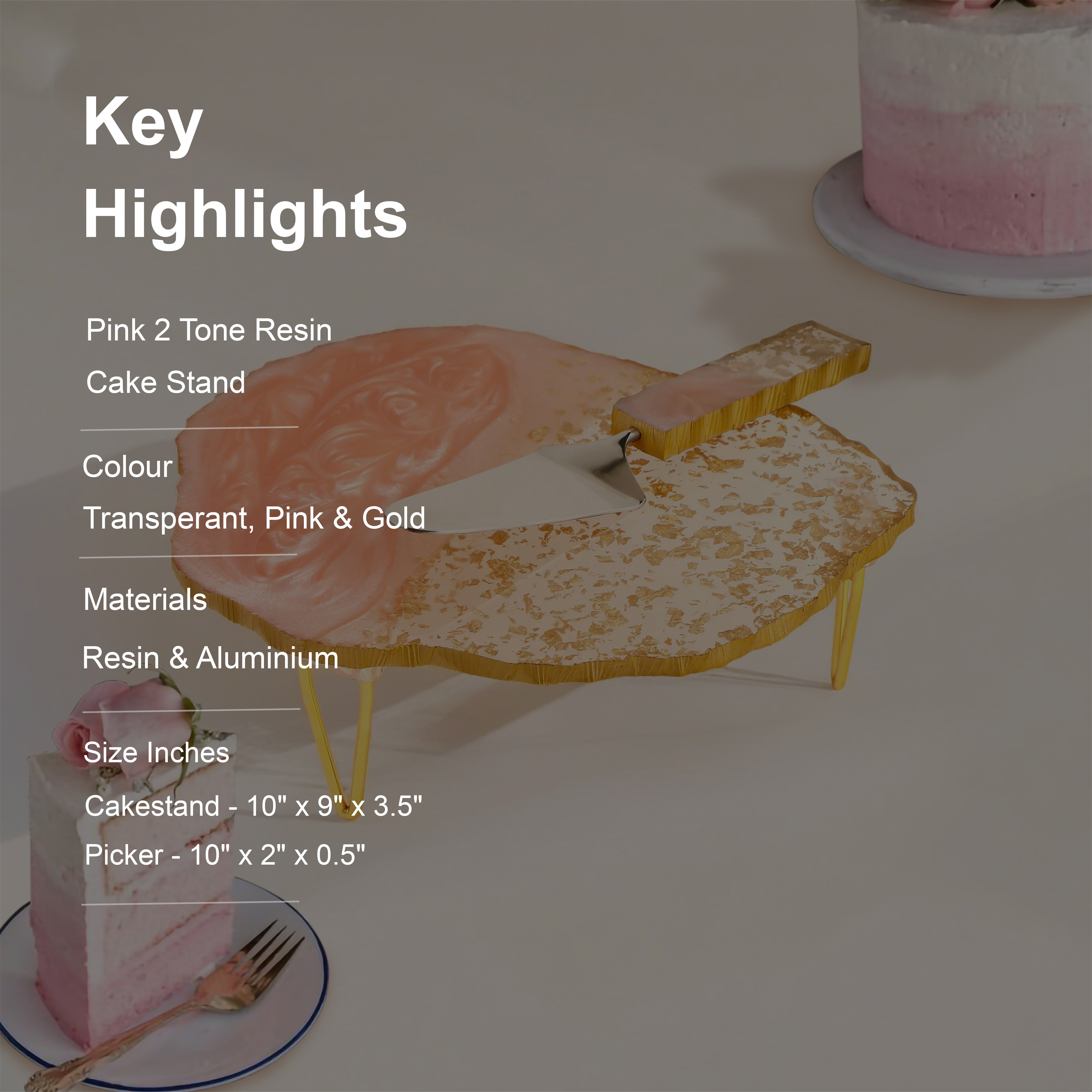 Pink & Gold 2 Tone Resin Cake Stand With Picker