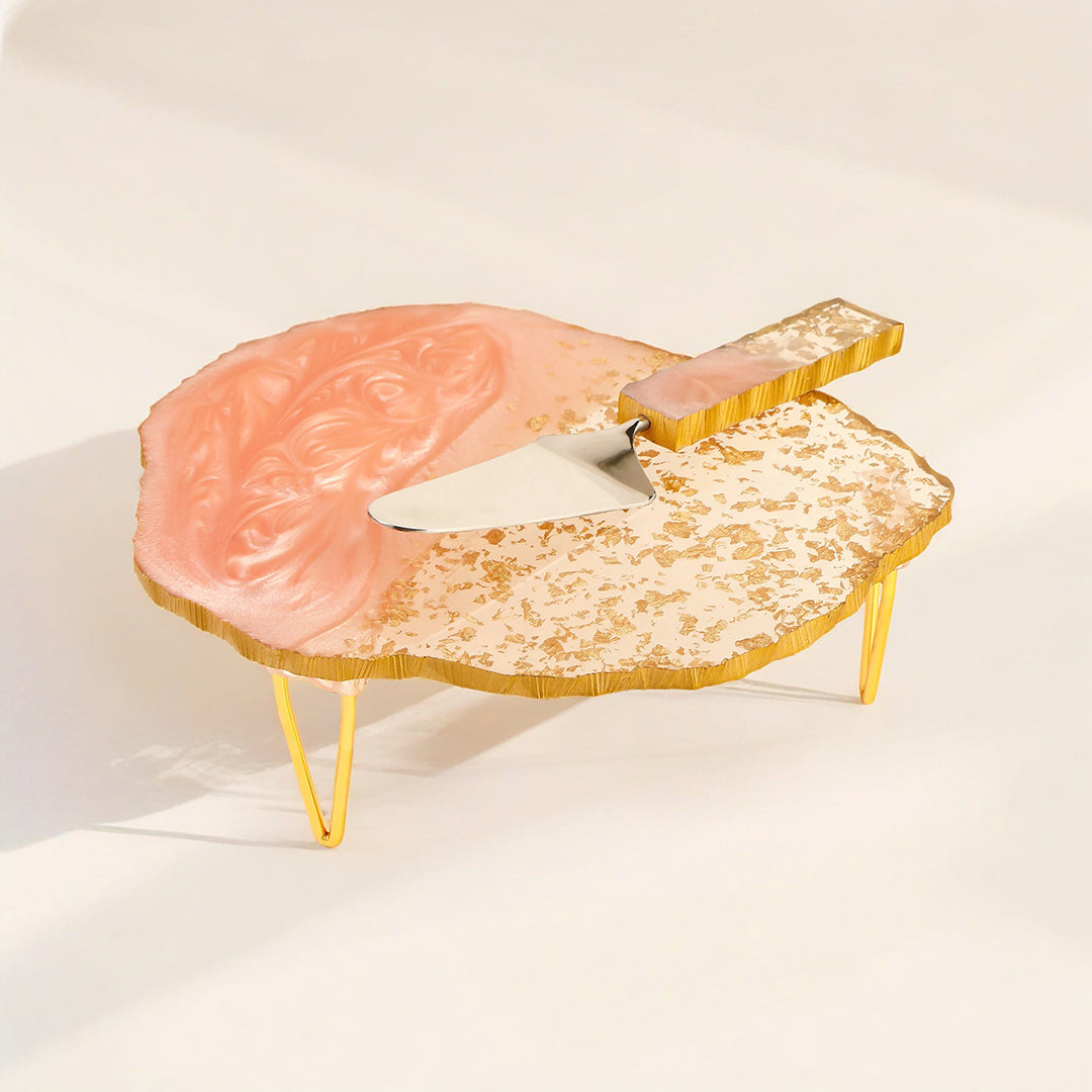 Resin Cake Stand Pink and Gold Glitter