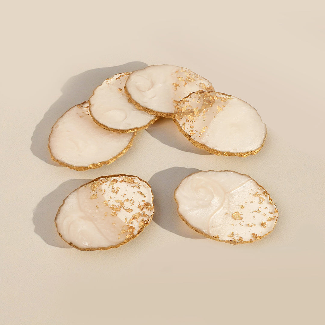 Dual Tone Ivory and Gold Resin Table Coasters (Set of 6)