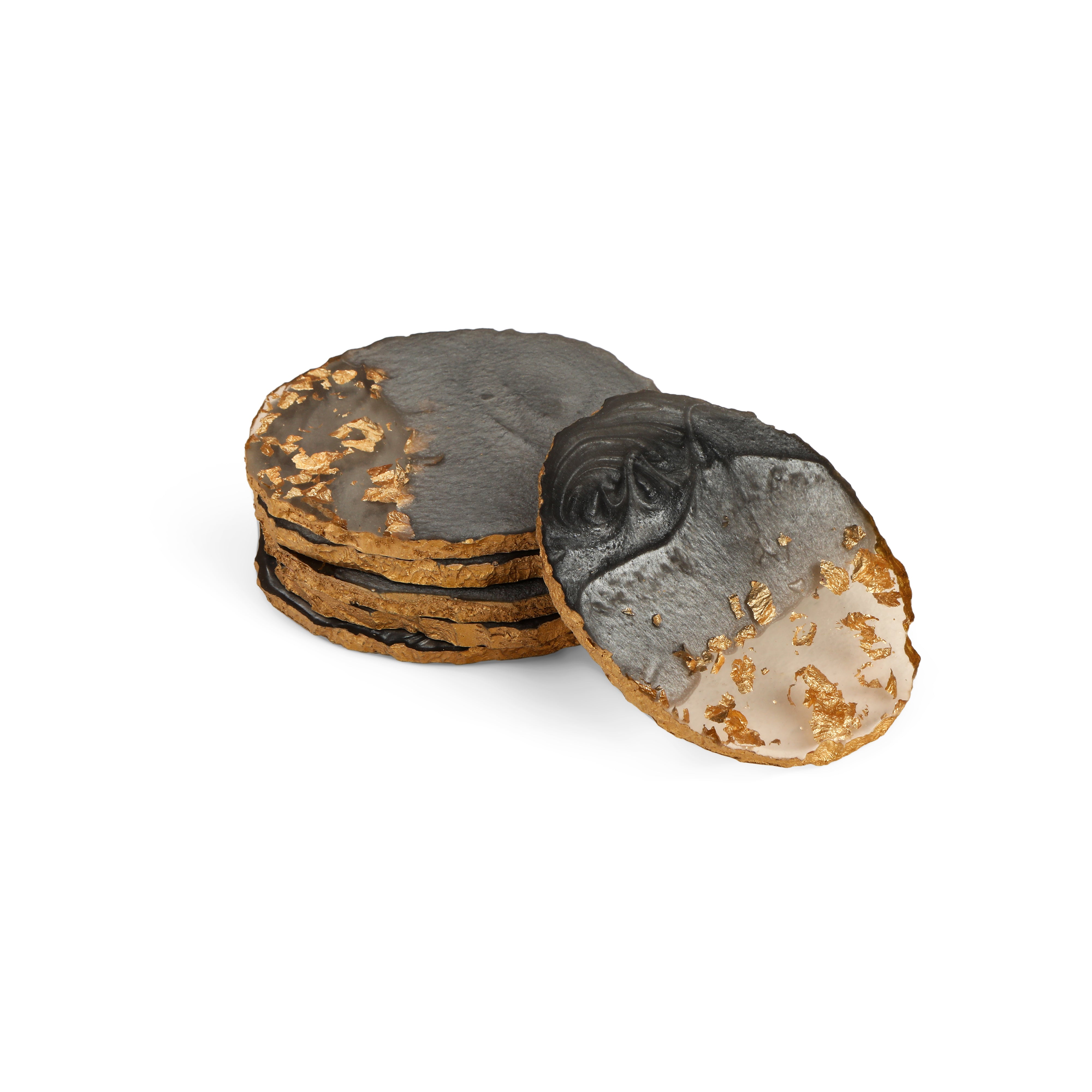 Dual Tone Grey and Gold Resin Table Coasters (Set of 6)