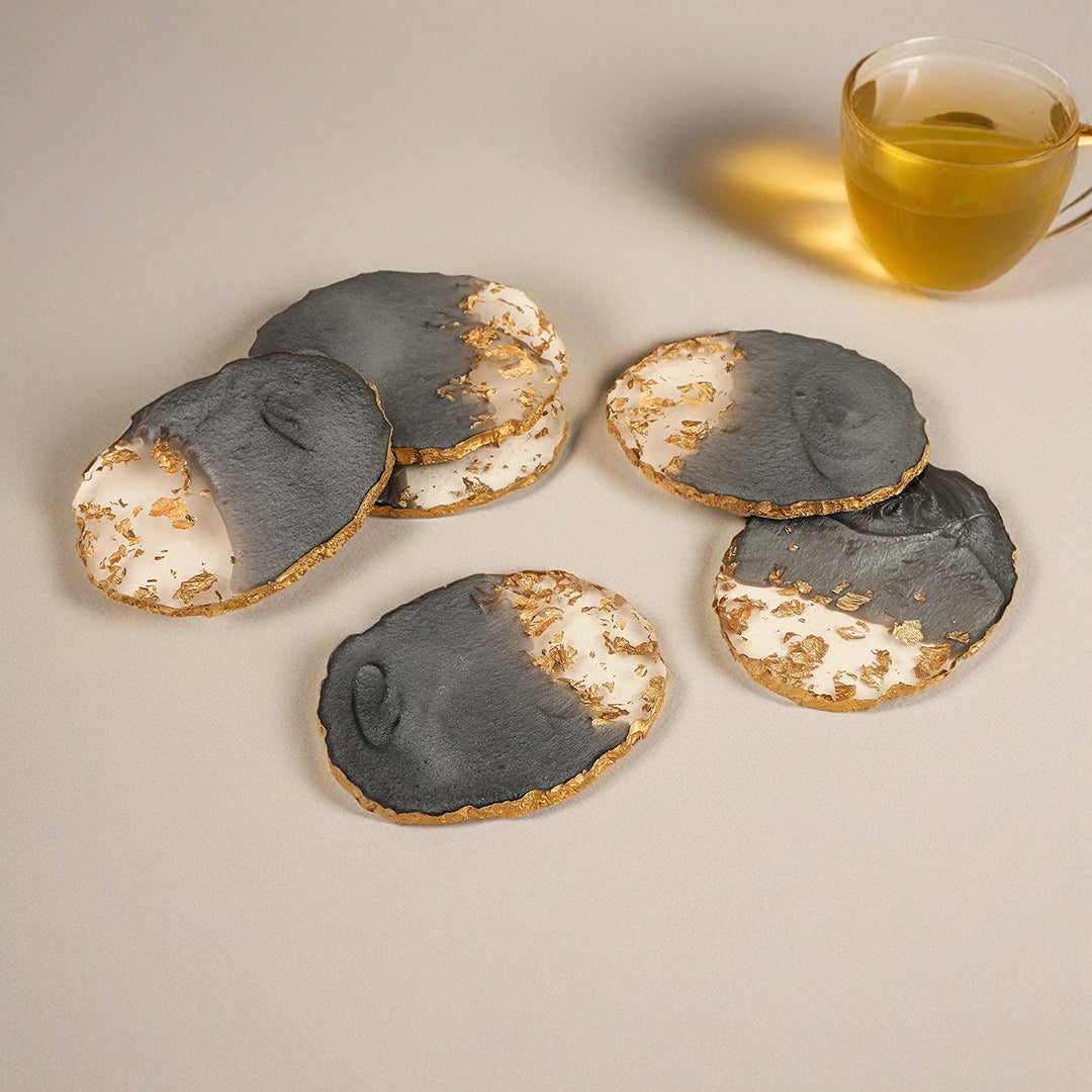 Dual Tone Grey and Gold Resin Table Coasters (Set of 6)