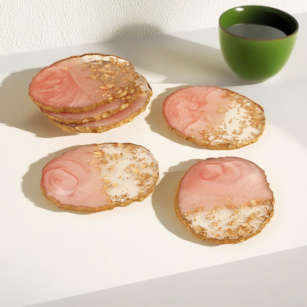 Dual Tone Pink Resin Table Coasters (Set of 6)