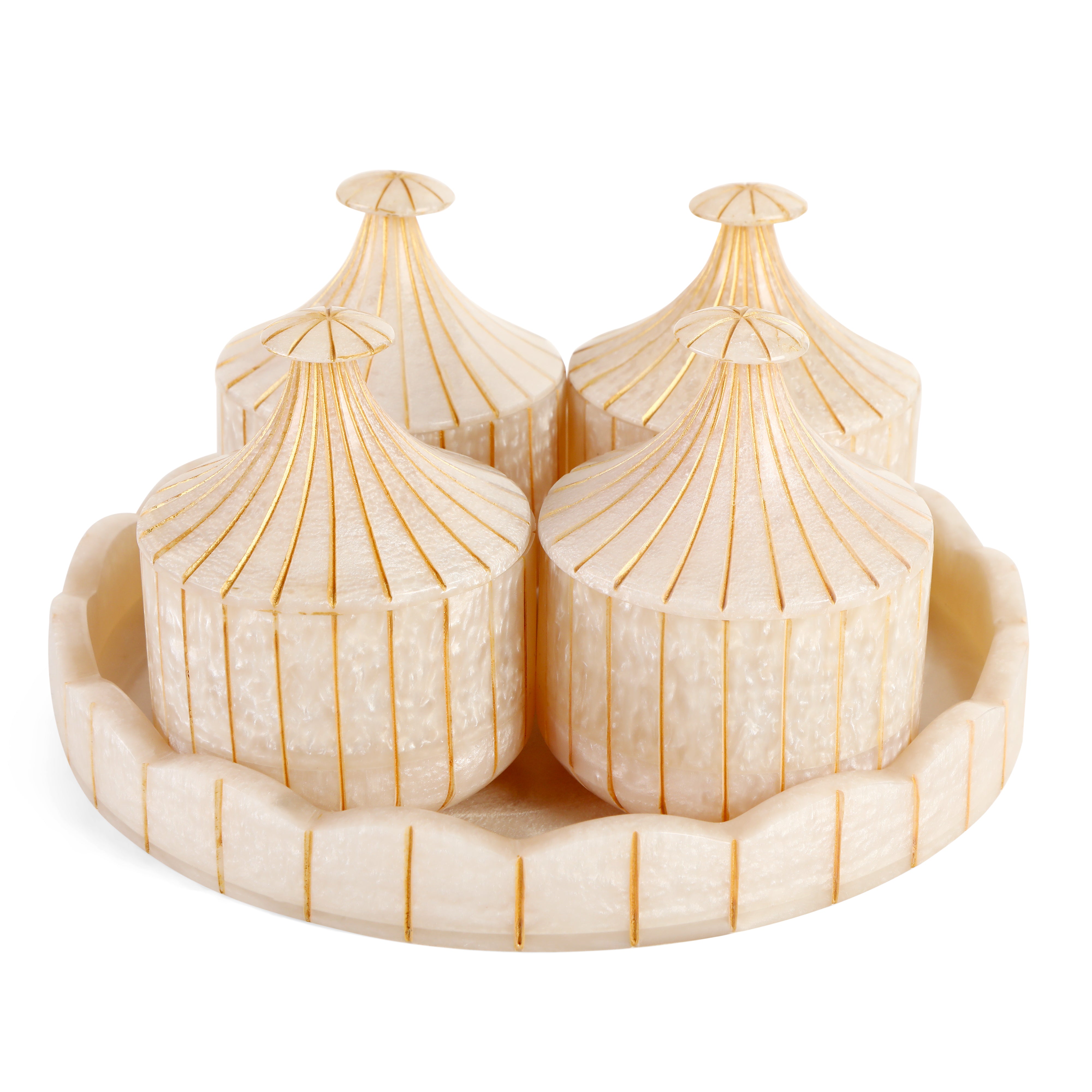 Resin Jar Set With Tray Long Neck - Set of 4 (Ivory) 1- The Home Co.