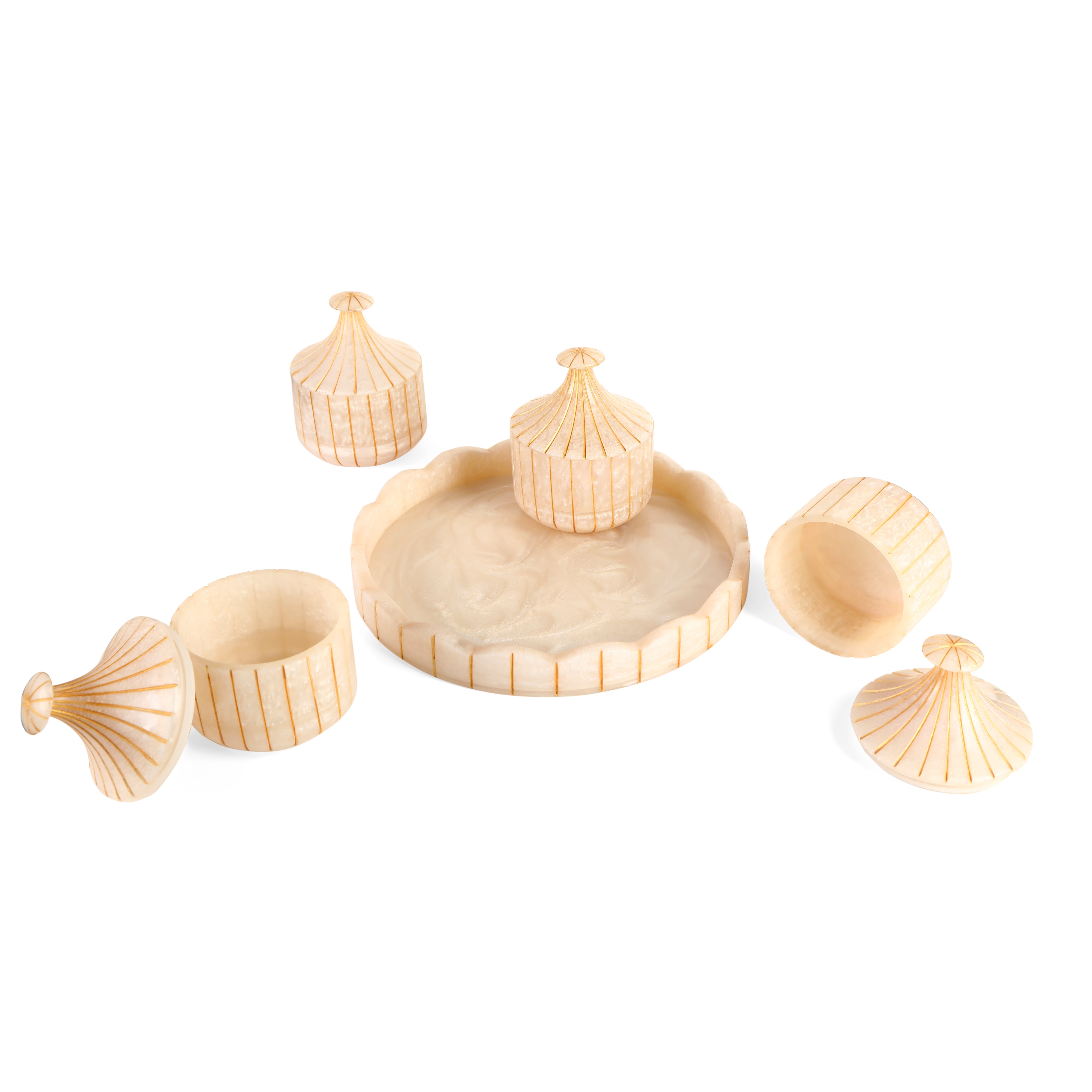 Resin Jar Set With Tray Long Neck - Set of 4 (Ivory) 7- The Home Co.