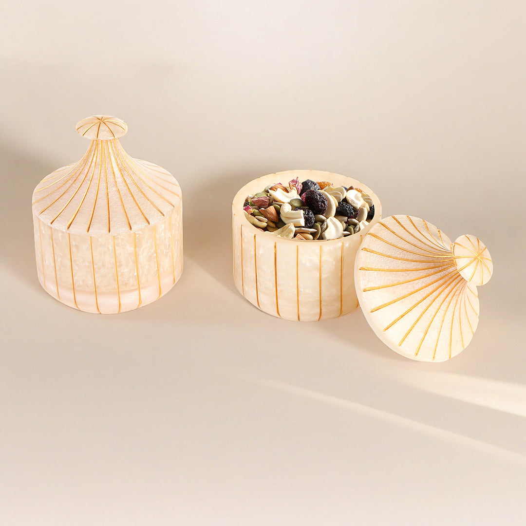 Resin Jar Set With Tray Long Neck - Set of 4 (Ivory) 3- The Home Co.