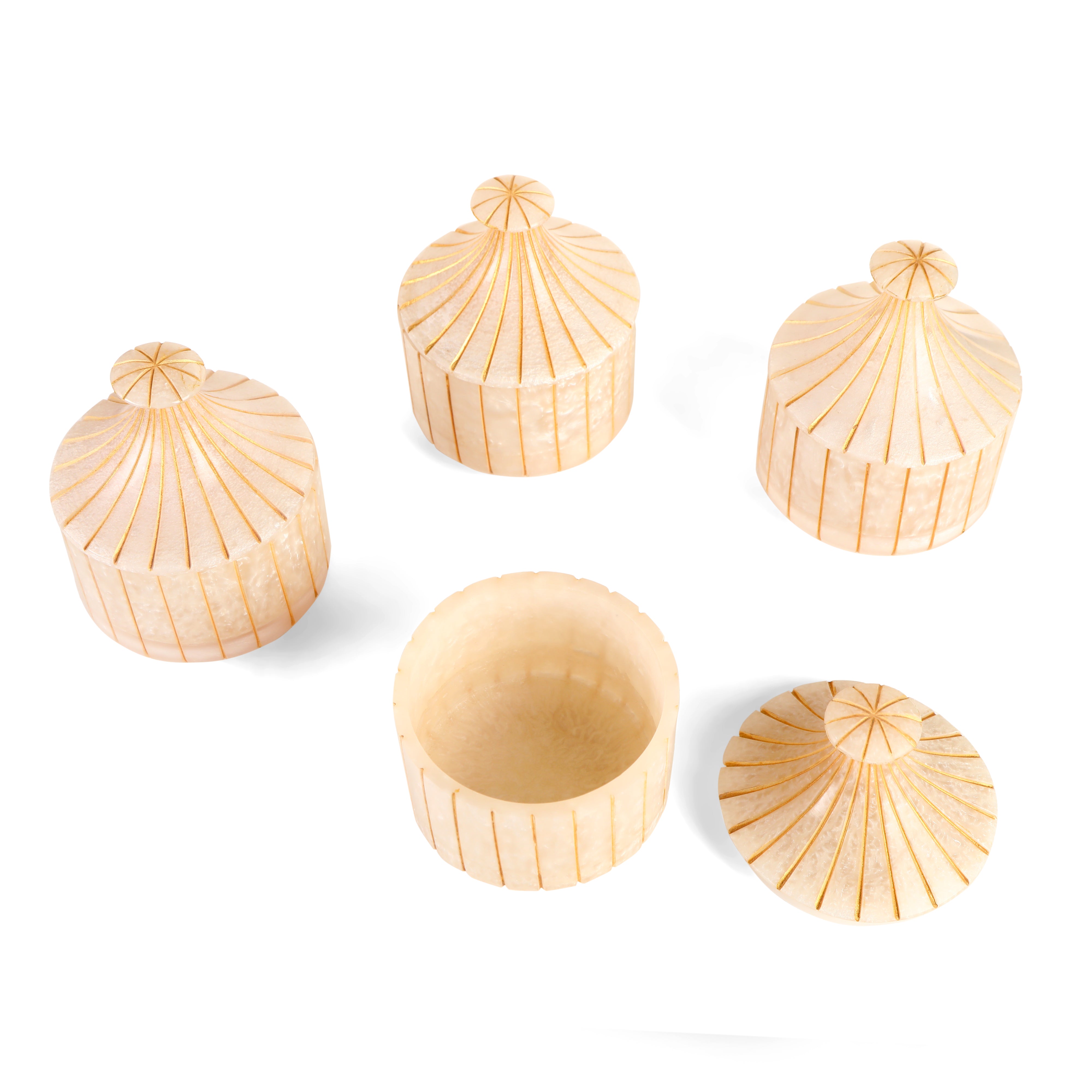 Resin Jar Set With Tray Long Neck - Set of 4 (Ivory) 4- The Home Co.