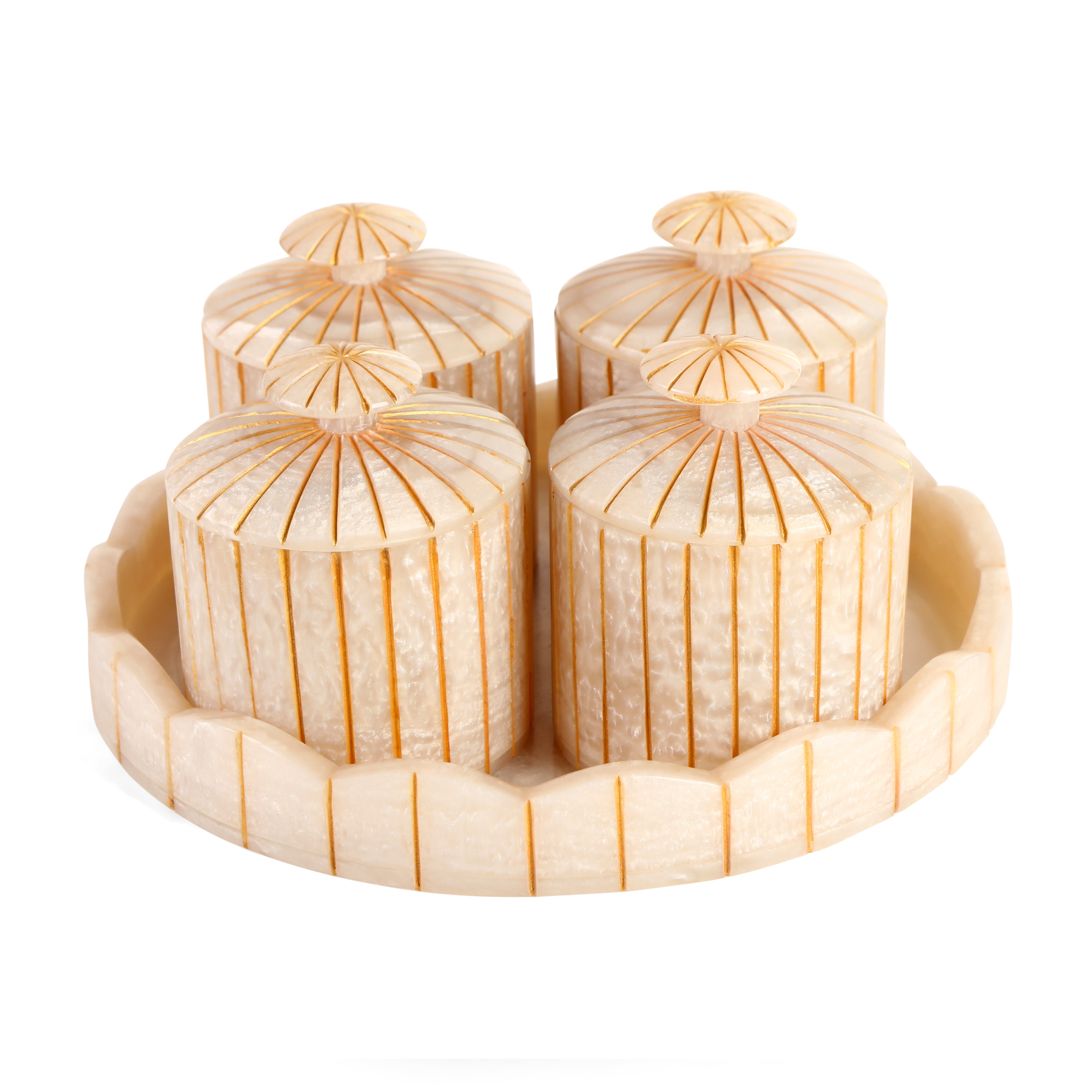 Resin Jar Set With Tray - Set of 4 (Ivory) 1- The Home Co.