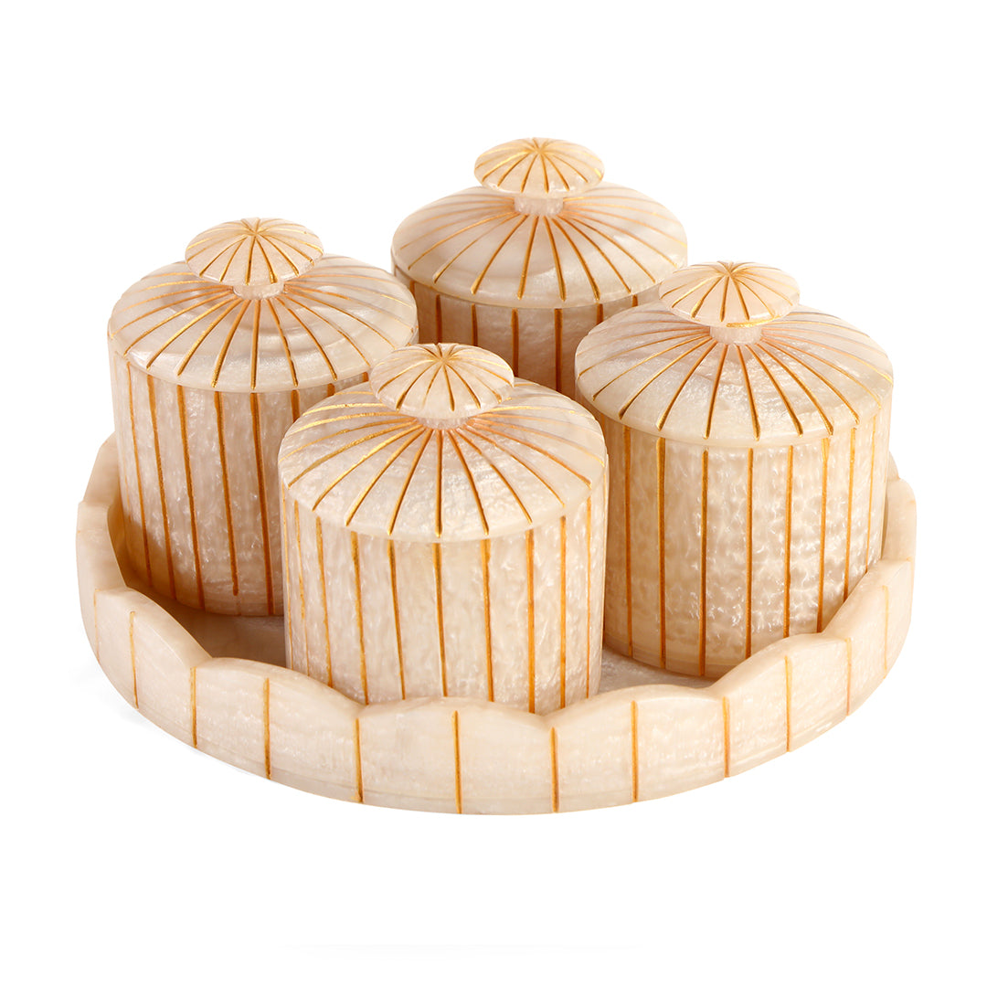 Small Resin 4 Jars With Tray