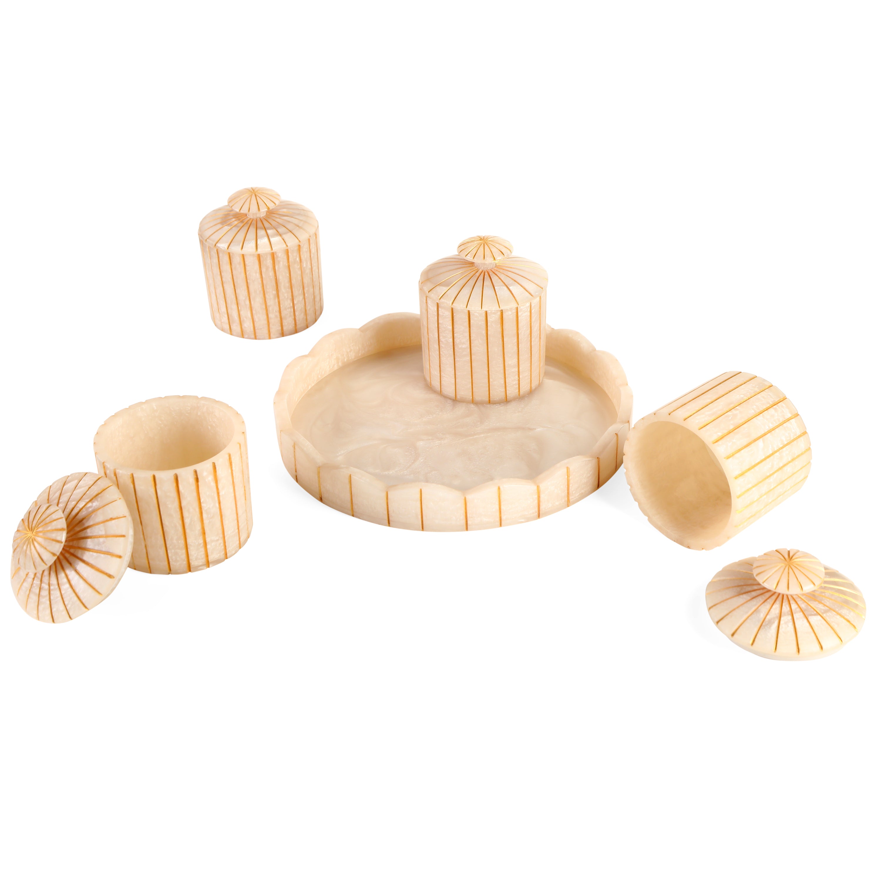 Resin Jar Set With Tray - Set of 4 (Ivory) 2- The Home Co.