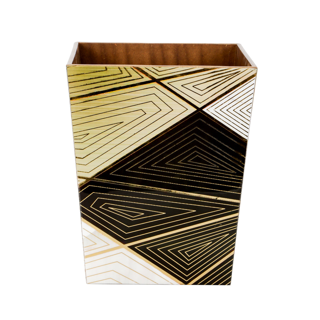 Dustbin - Triangle Pattern Enamel - Wooden Dustbin 3- The Home Co.