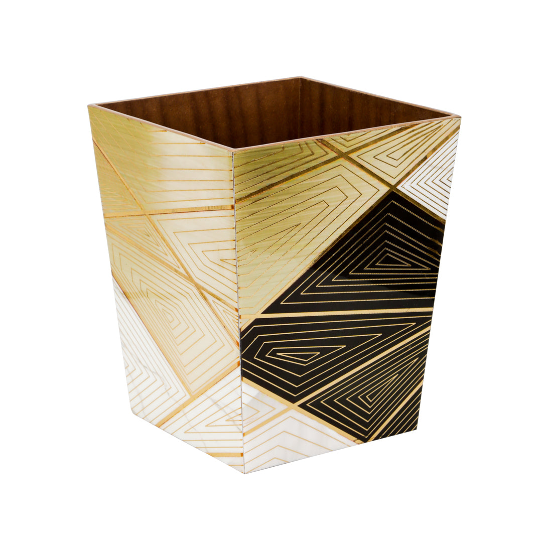 Dustbin - Triangle Pattern Enamel - Wooden Dustbin 2- The Home Co.