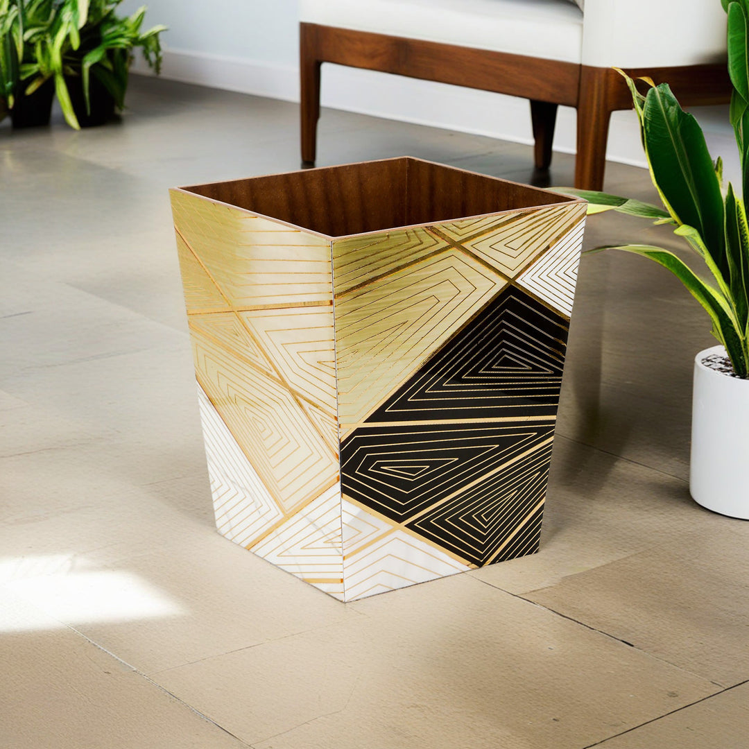 Dustbin - Triangle Pattern Enamel - Wooden Dustbin - The Home Co.