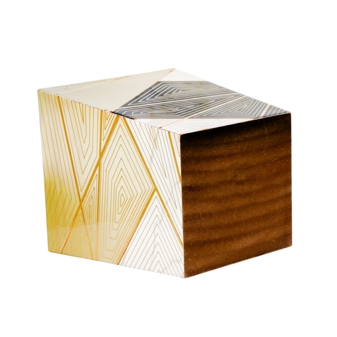 Dustbin - Triangle Pattern Enamel - Wooden Dustbin 5- The Home Co.