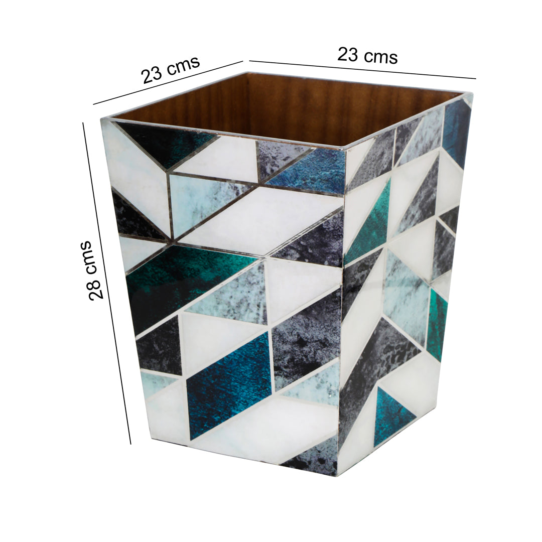 Dustbin -  Mosaic Pattern Enamel - Wooden Dustbin
