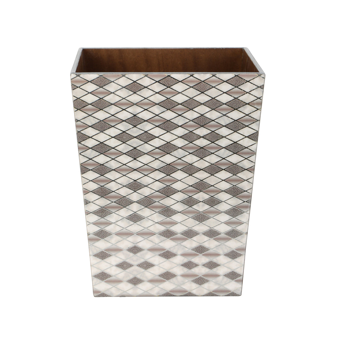 Dustbin - Barfi Pattern Enamel - Wooden Dustbin