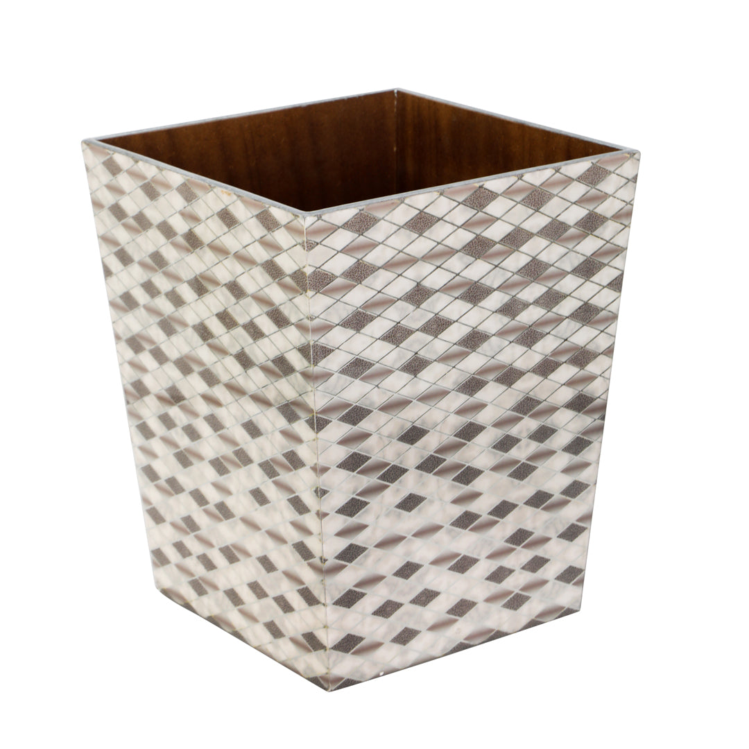 Dustbin - Barfi Pattern Enamel - Wooden Dustbin