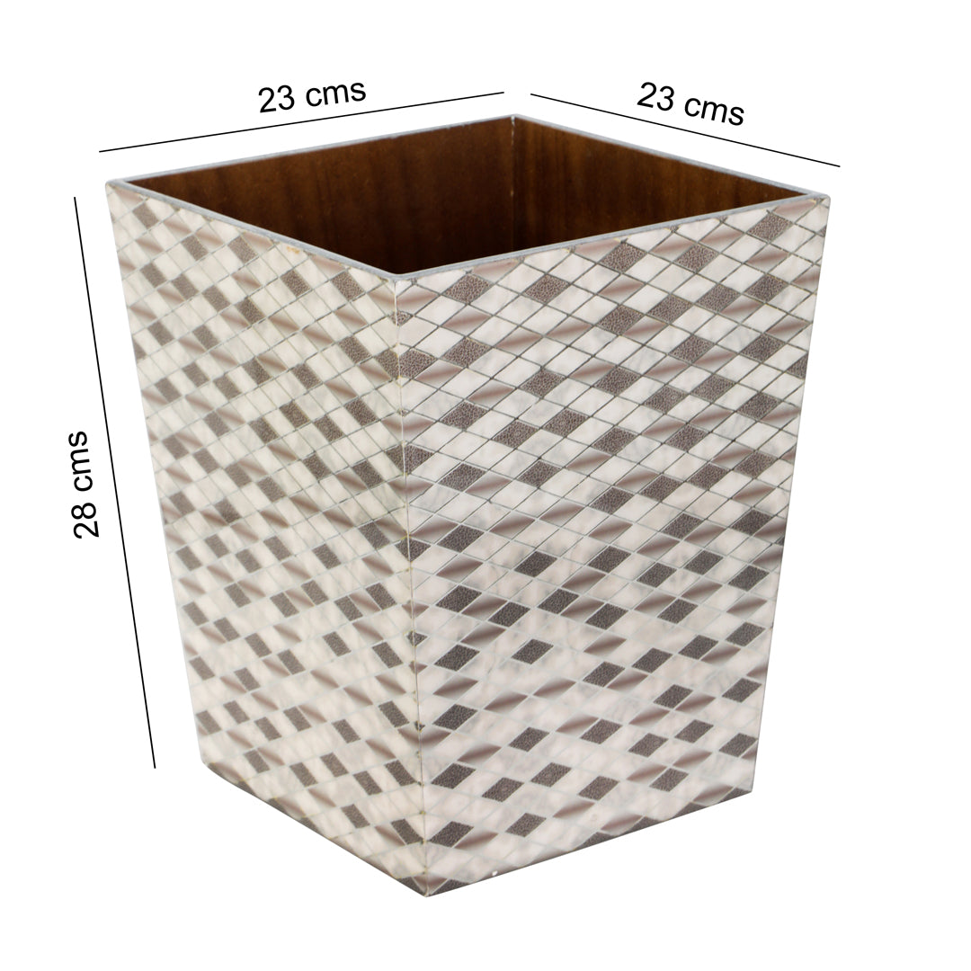 Dustbin - Barfi Pattern Enamel - Wooden Dustbin