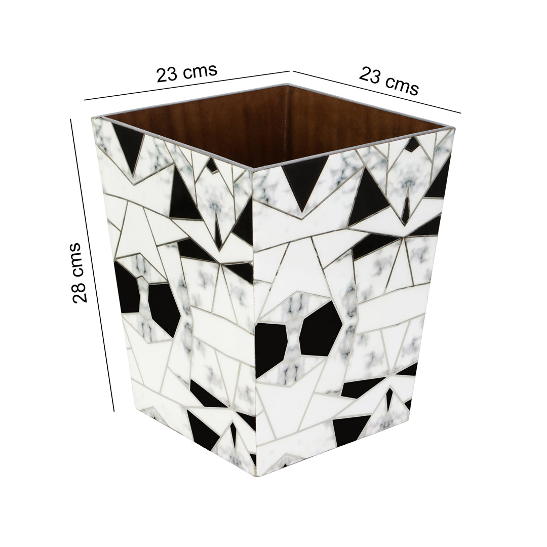 Dustbin -  Triangle Pattern Enamel - Wooden Dustbin