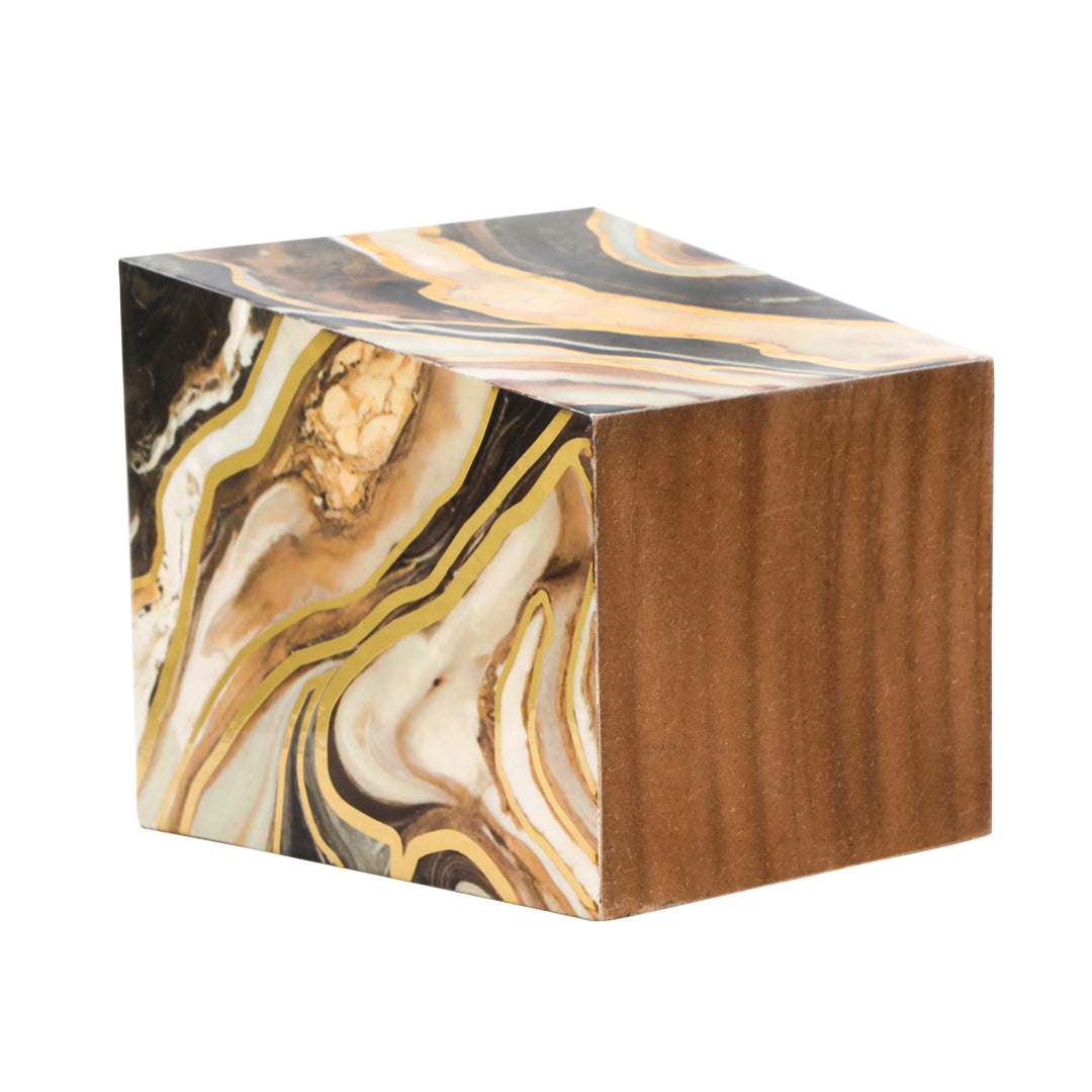 Dustbin -  Brown Marble Pattern Enamel - Wooden Dustbin