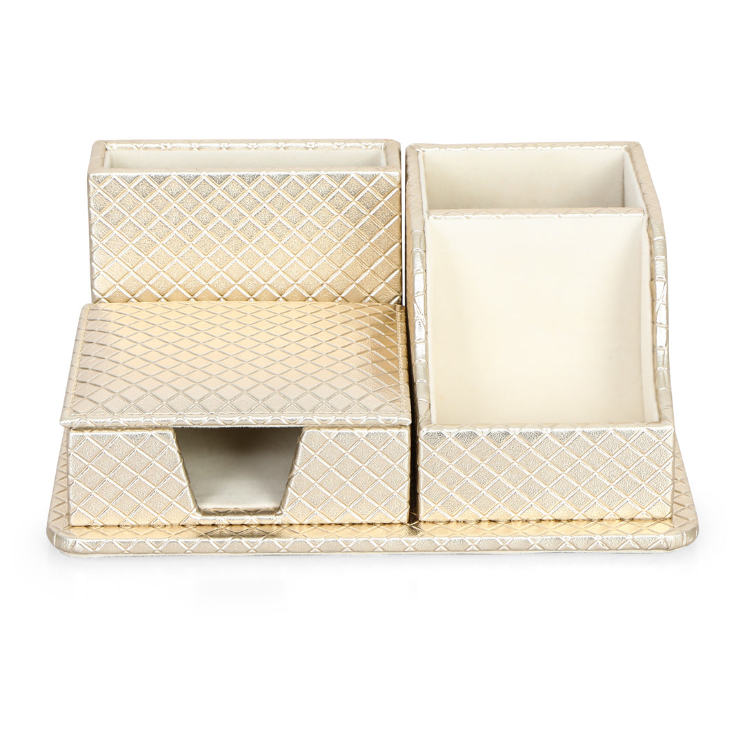 Table Organiser - Gold Leatherette Multipurpose Desk Organiser