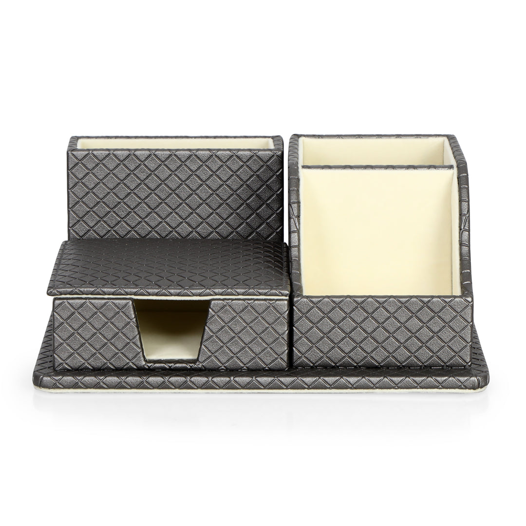 Table Organiser - Grey Leatherette Multipurpose Desk Organiser