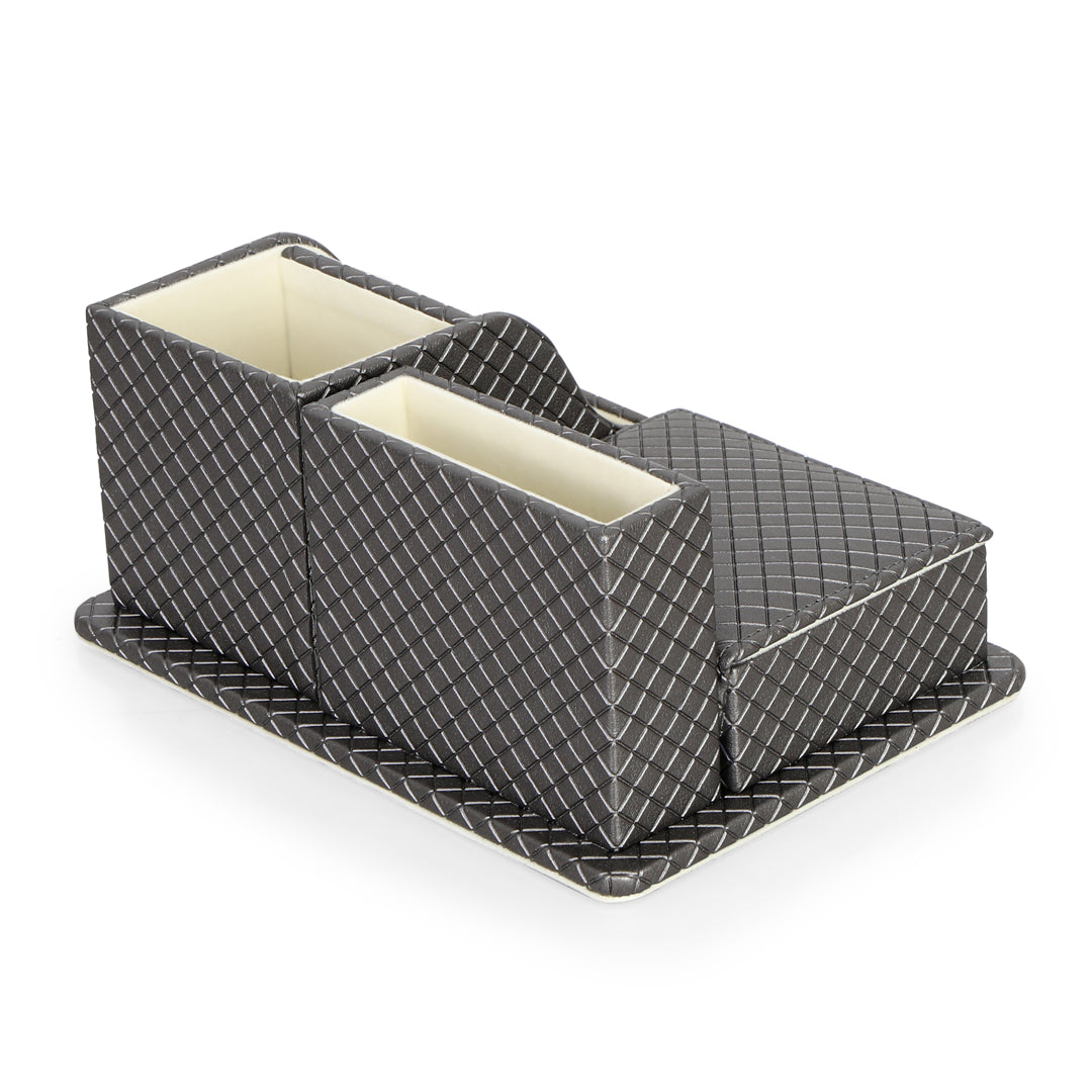 Table Organiser - Grey Leatherette Multipurpose Desk Organiser