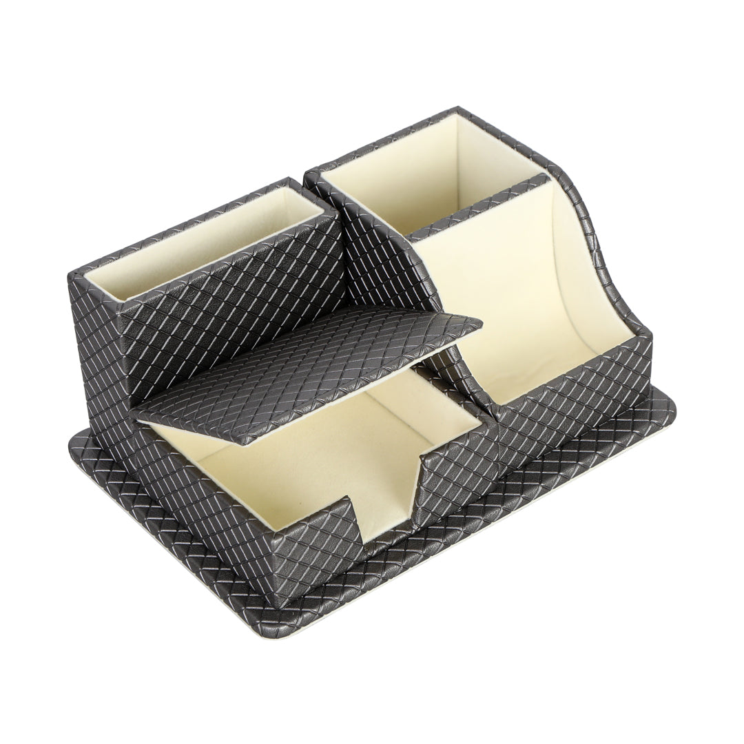 Table Organiser - Grey Leatherette Multipurpose Desk Organiser