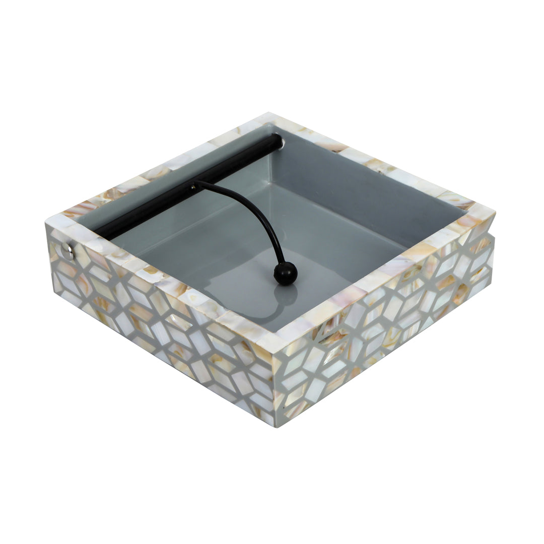 Square Tissue Holder - Grey & White Mother Of Pearl