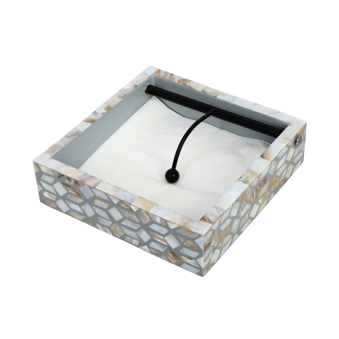 Square Tissue Holder - Grey & White Mother Of Pearl