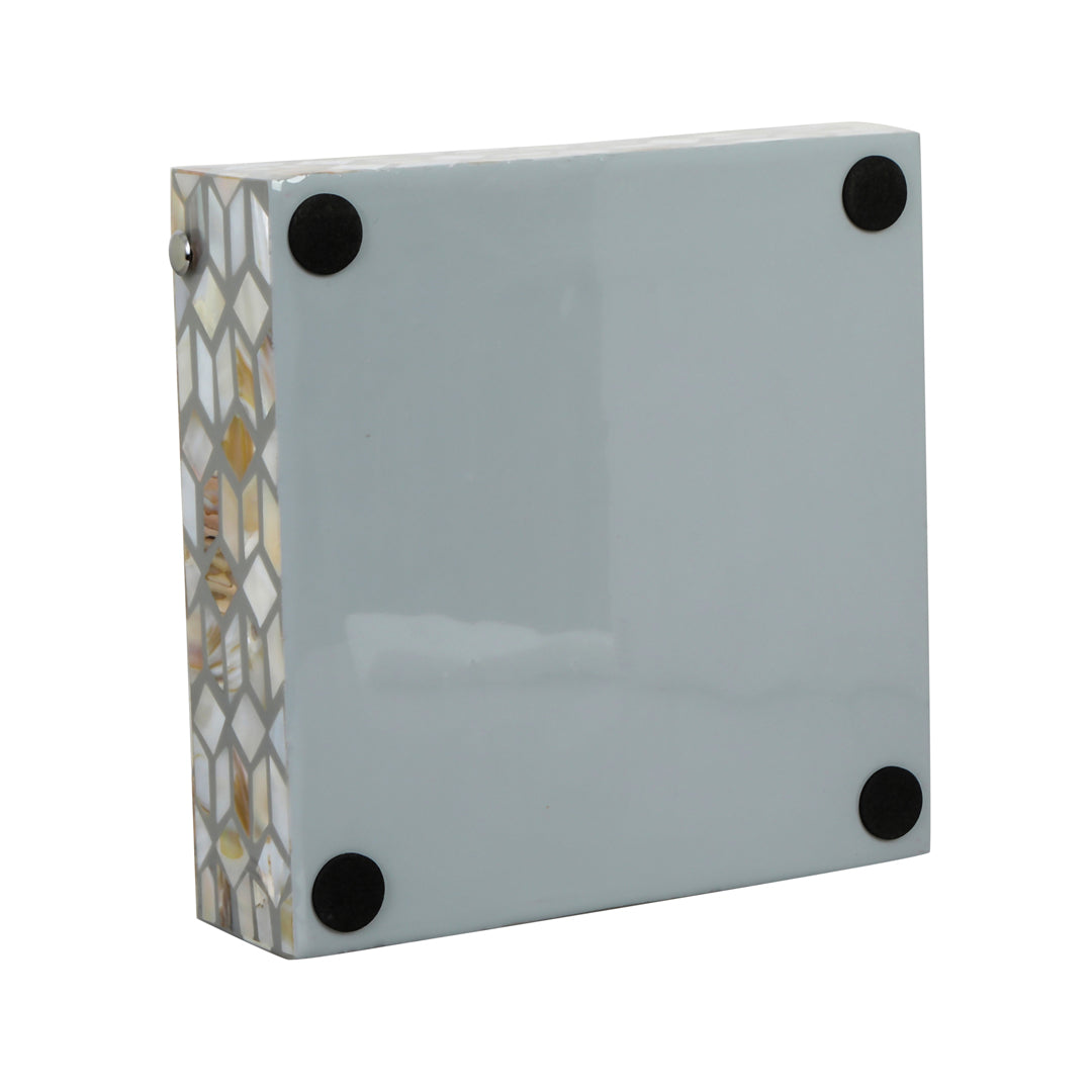 Square Tissue Holder - Grey & White Mother Of Pearl