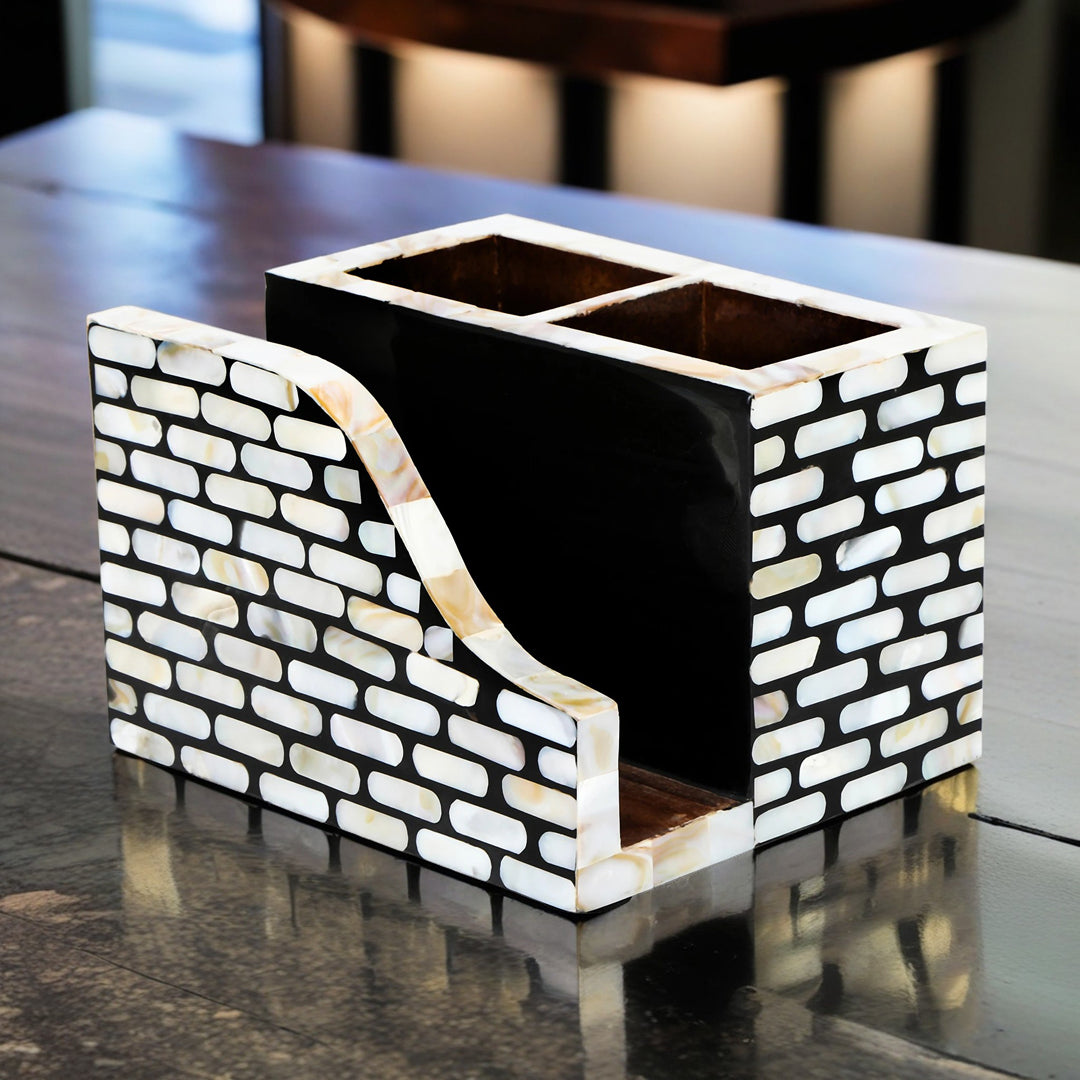 Small Cutlery Tissue Holder -  Black & White Mother Of Pearl