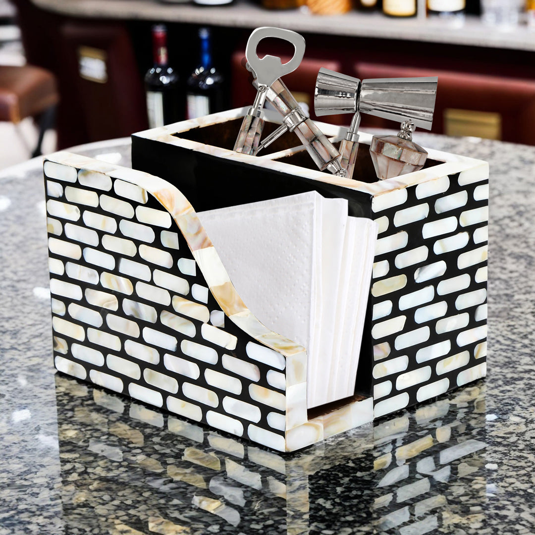 Small Cutlery Tissue Holder -  Black & White Mother Of Pearl