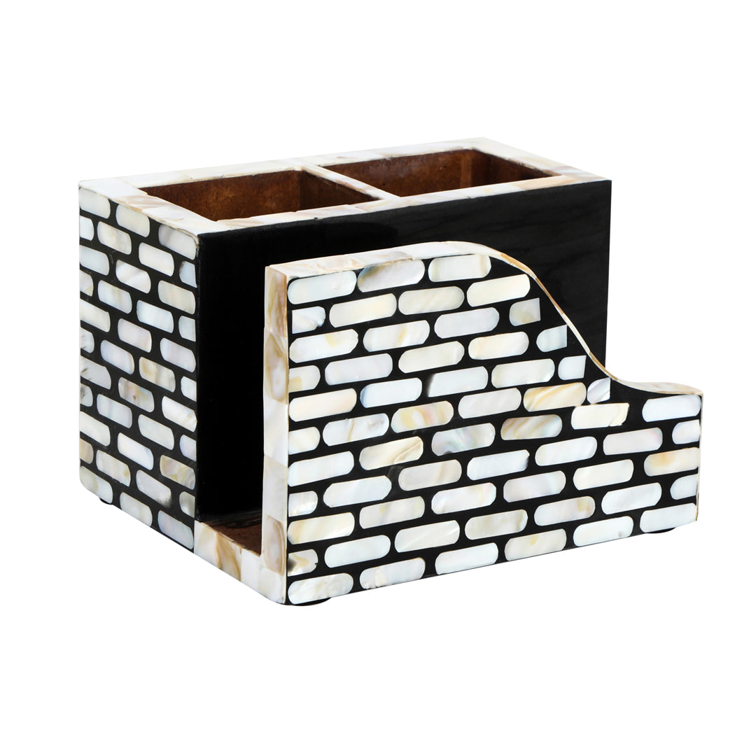 Small Cutlery Tissue Holder -  Black & White Mother Of Pearl